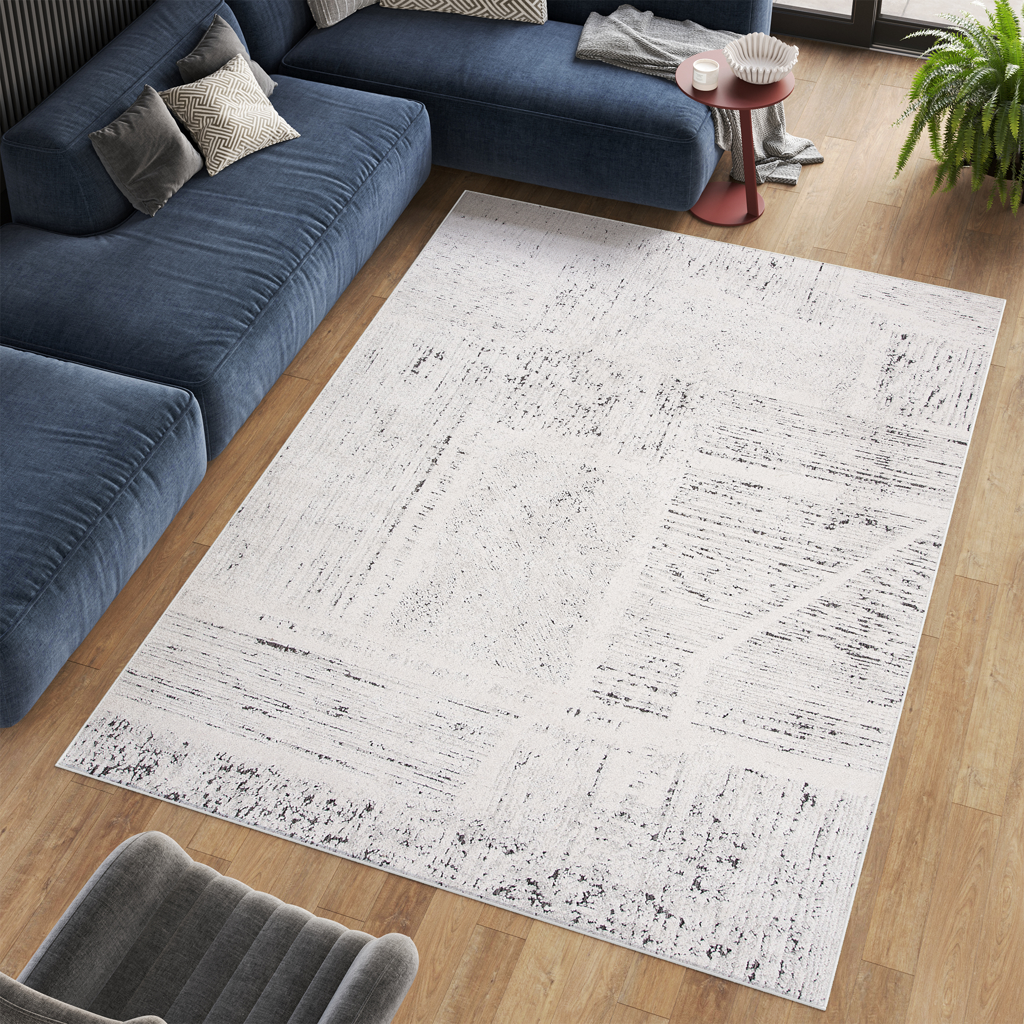 Area Rug Lotus Abstract Ivory Anthracite