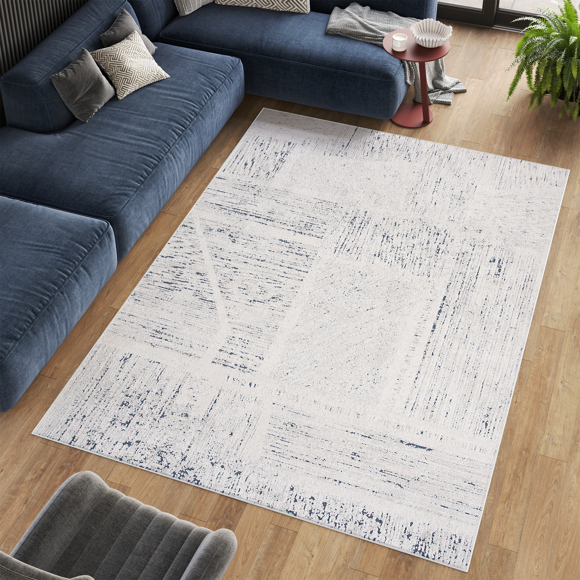 Area Rug Lotus Ivory Blue Modern Durable