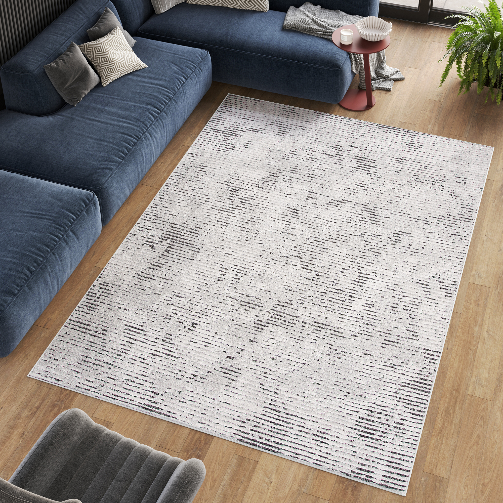 Area Rug Lotus Ivory Anthracite Flecked Lines