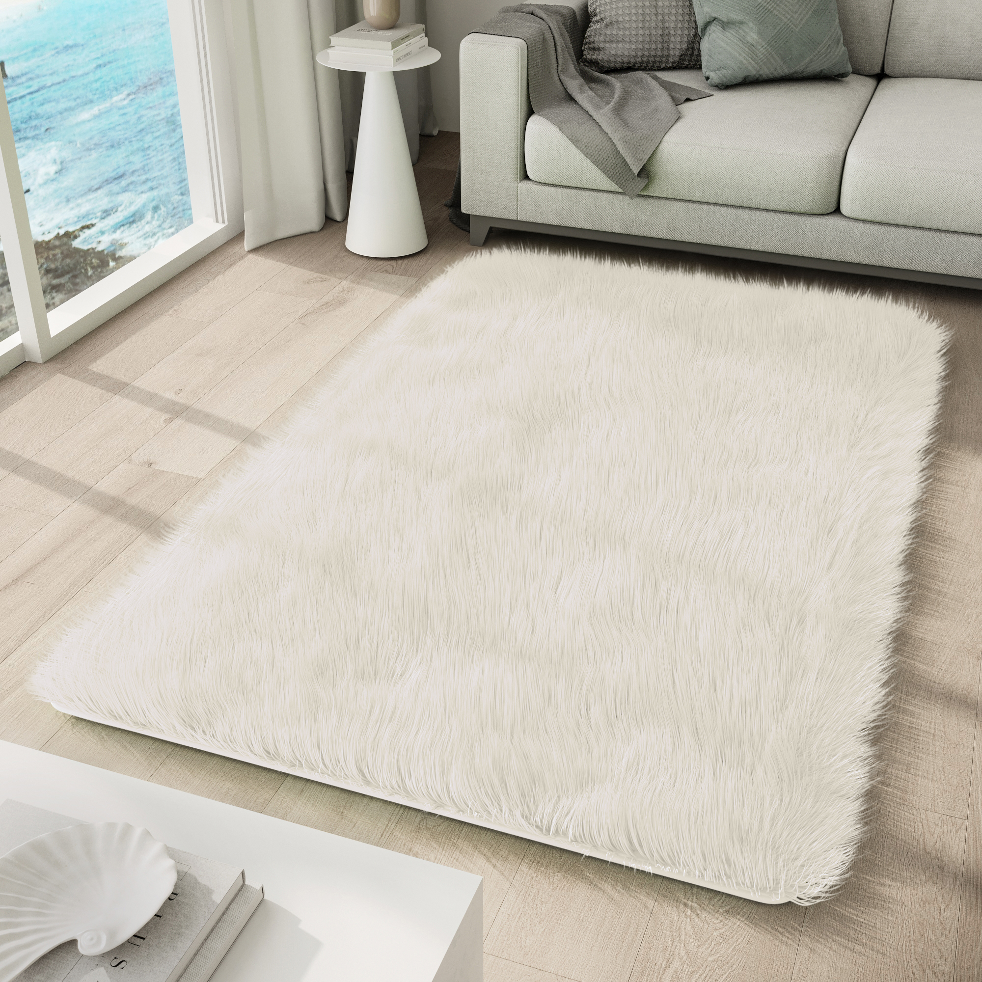 Area Rug Silk Anti-slip Shaggy Cream