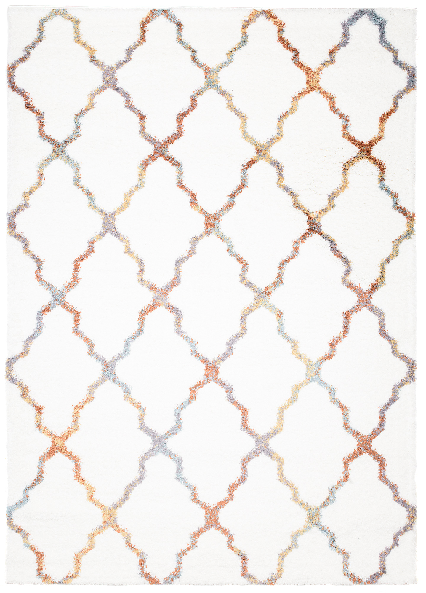Area Rug Modena Shaggy Rusty White Trellis