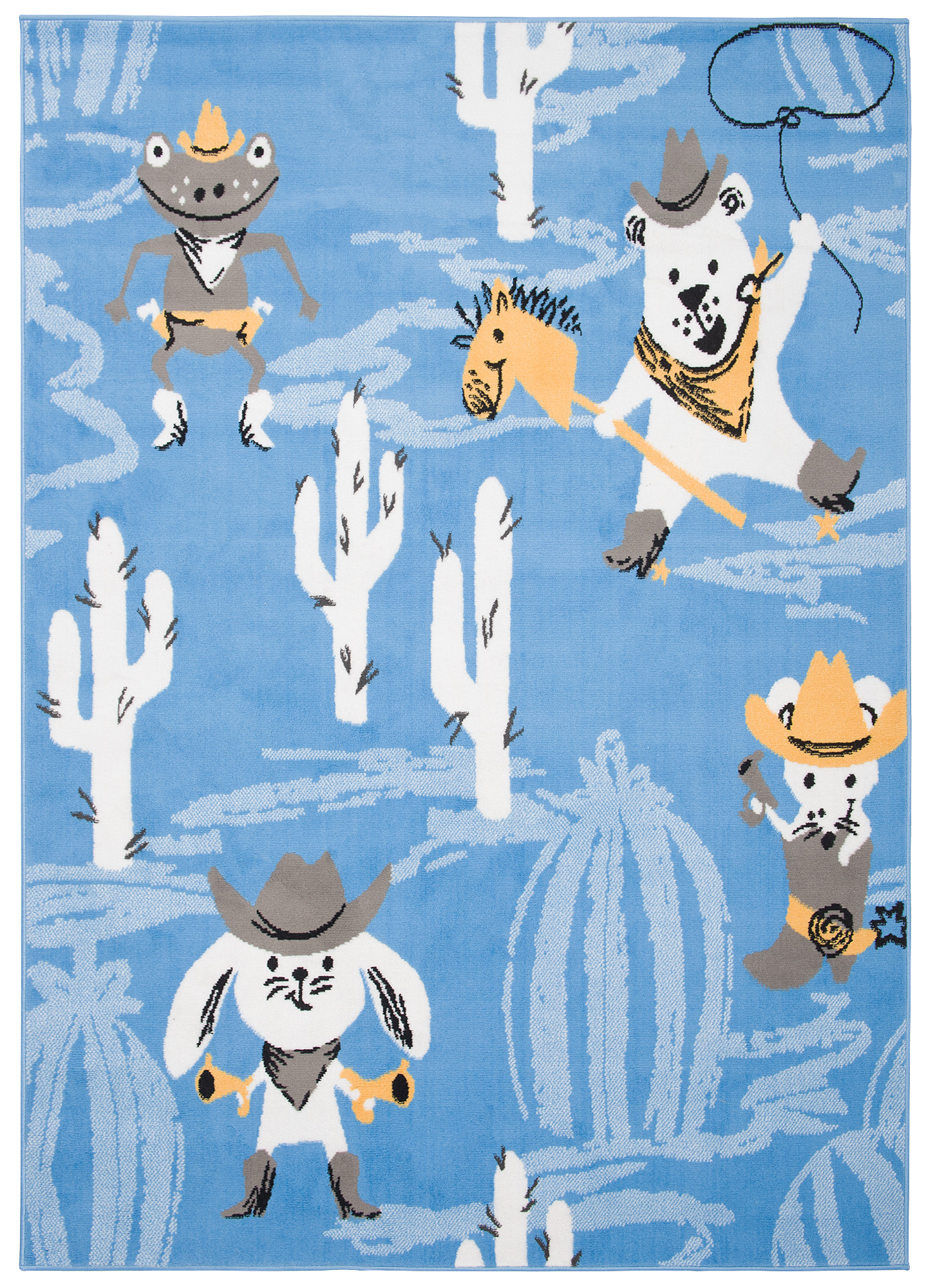 Area Rug Jolly Play Mat Blue White Animals Cactus