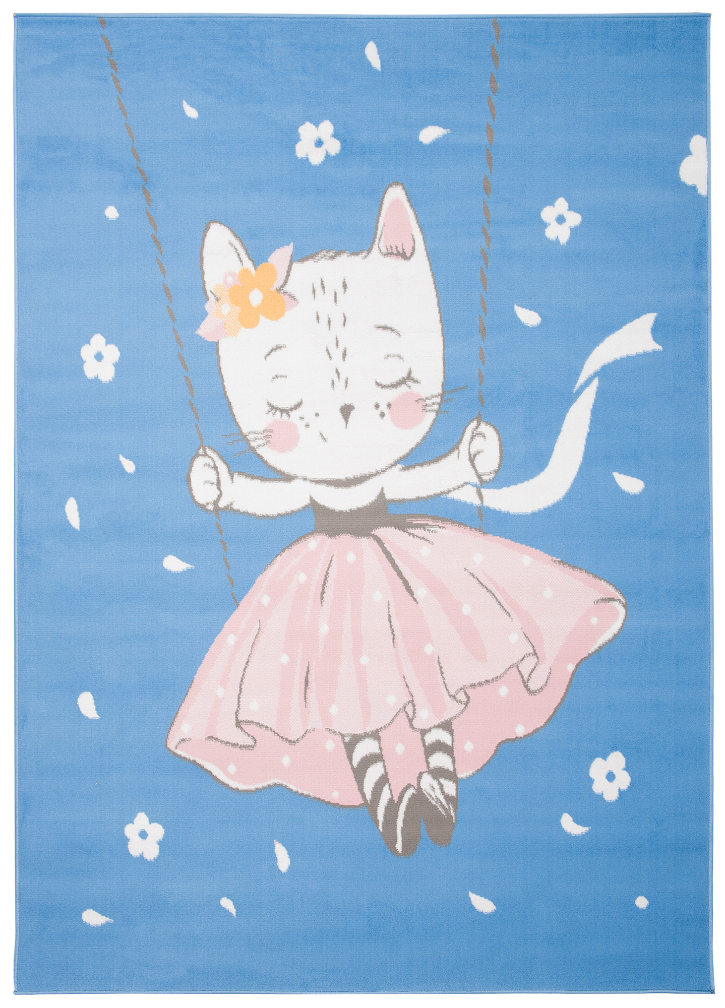 Area Rug Jolly Play Mat Blue Cat Swing Flowers