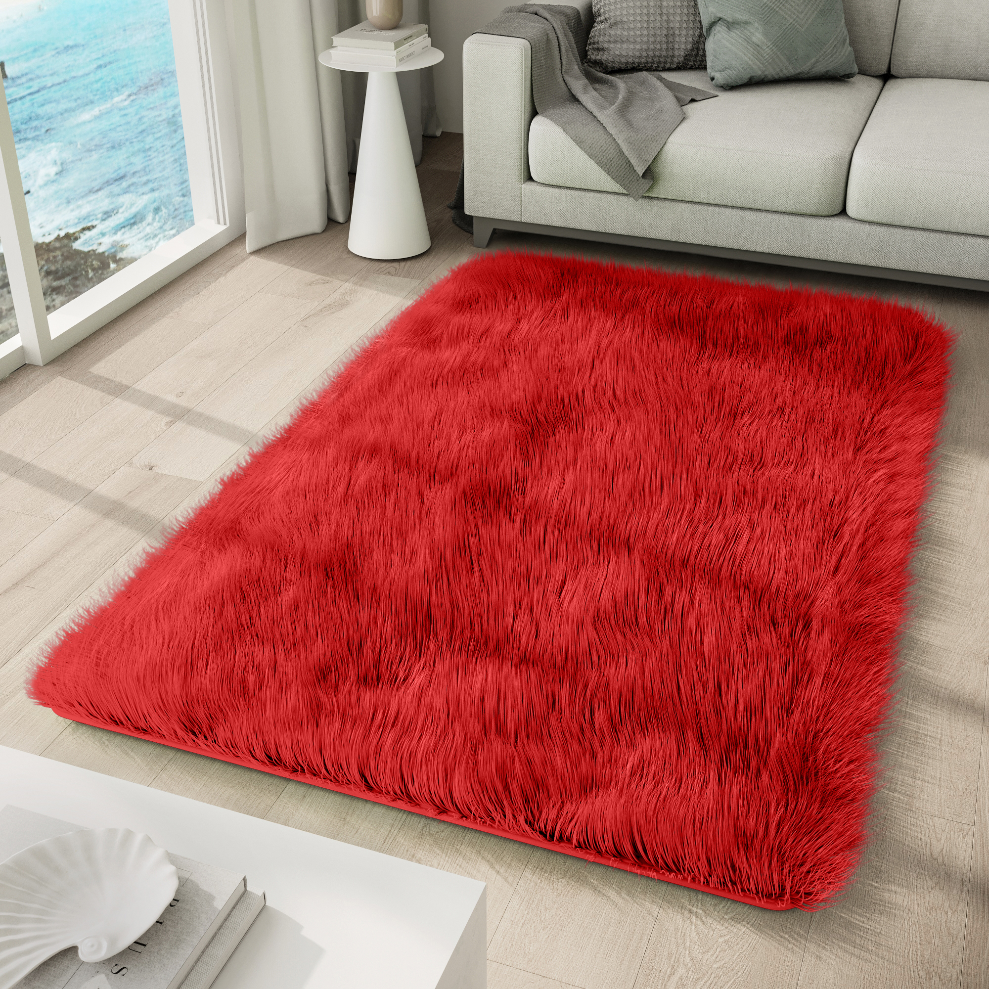 Area Rug Silk Anti-slip Shaggy Red