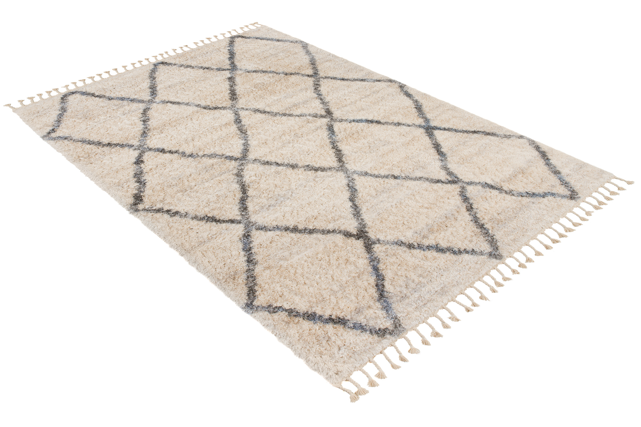 Area Rug Versay Fringes Shaggy Diamond Lines Cream