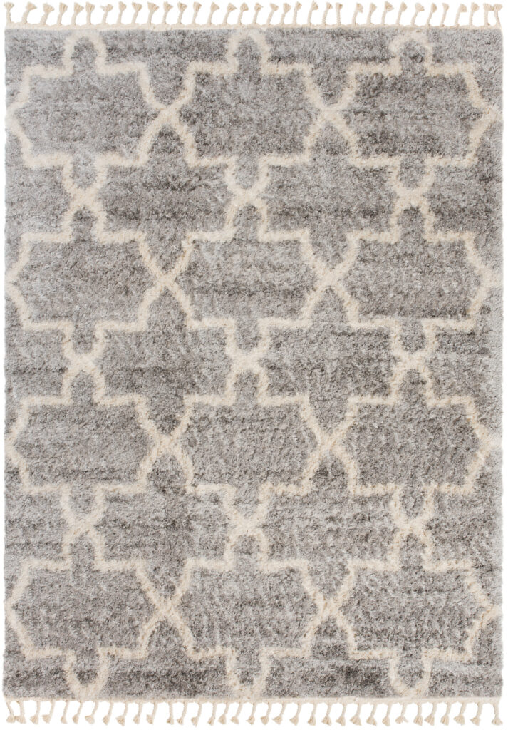 Area Rug Versay Fringes Shaggy Moroccan Trellis Grey