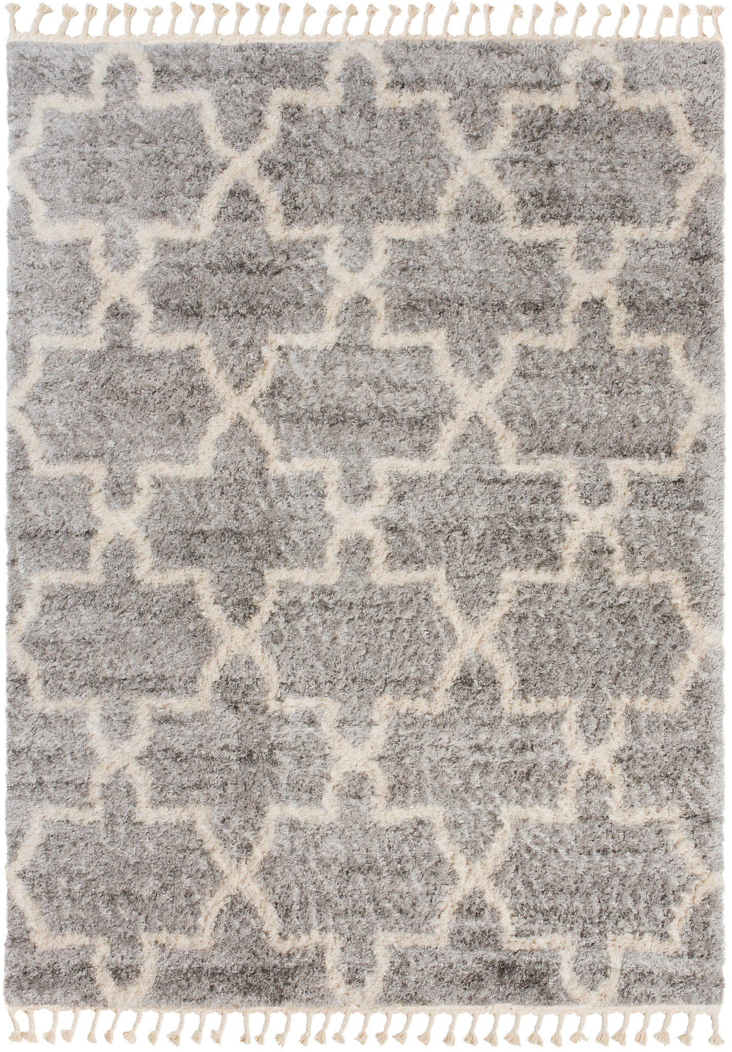Area Rug Versay Fringes Shaggy Moroccan Trellis Grey