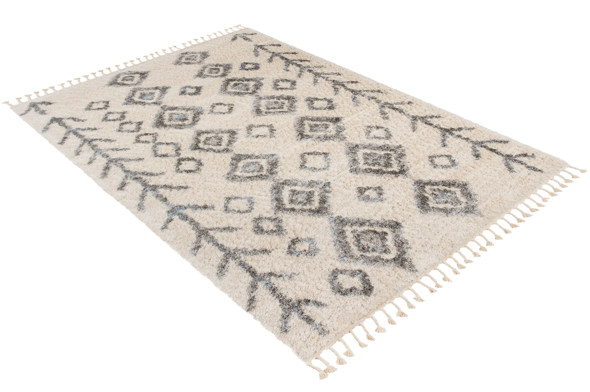 Area Rug Versay Fringes Shaggy Aztec Ethno Arrows Cream