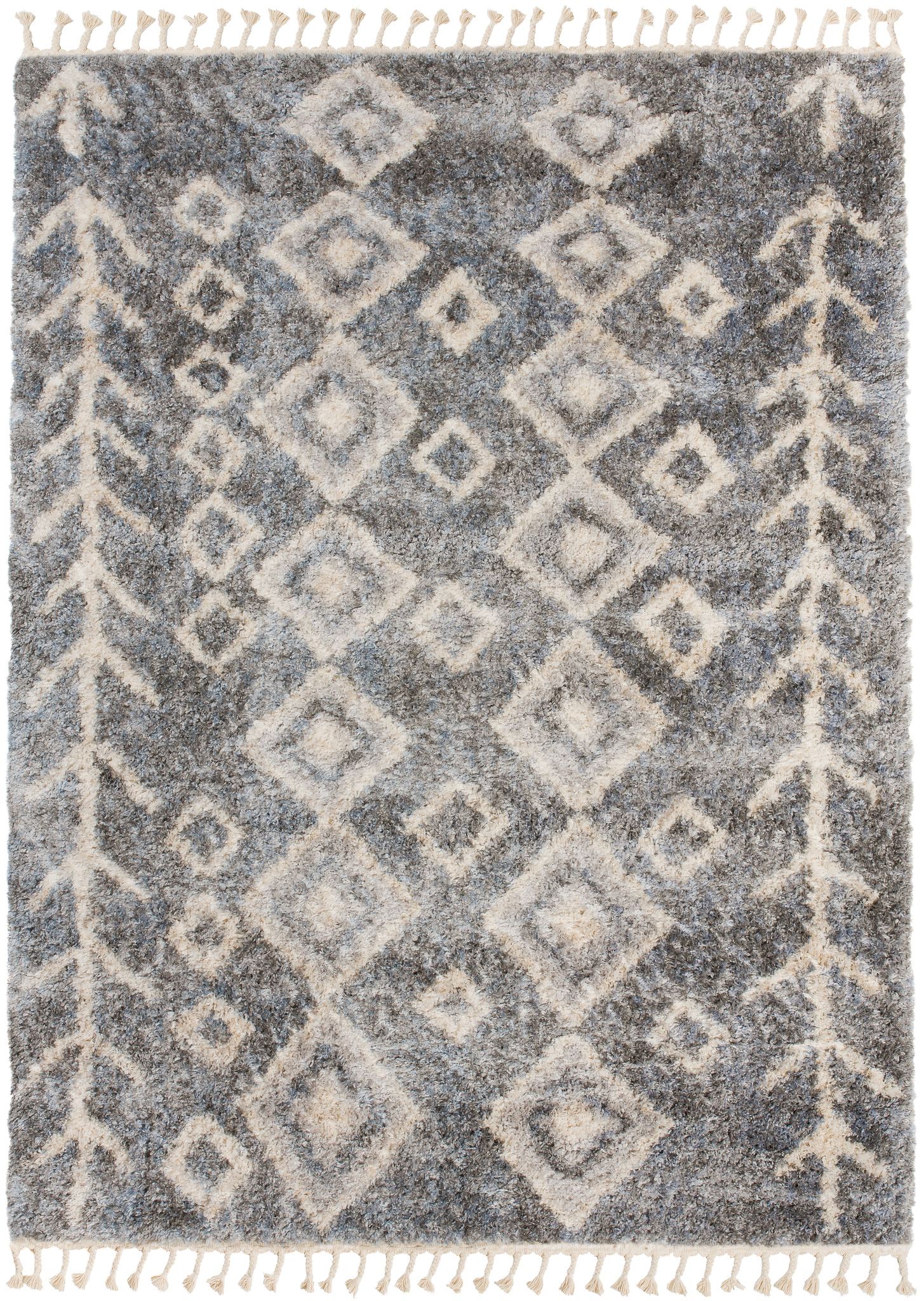 Area Rug Versay Fringes Shaggy Aztec Ethno Arrows Dark Grey