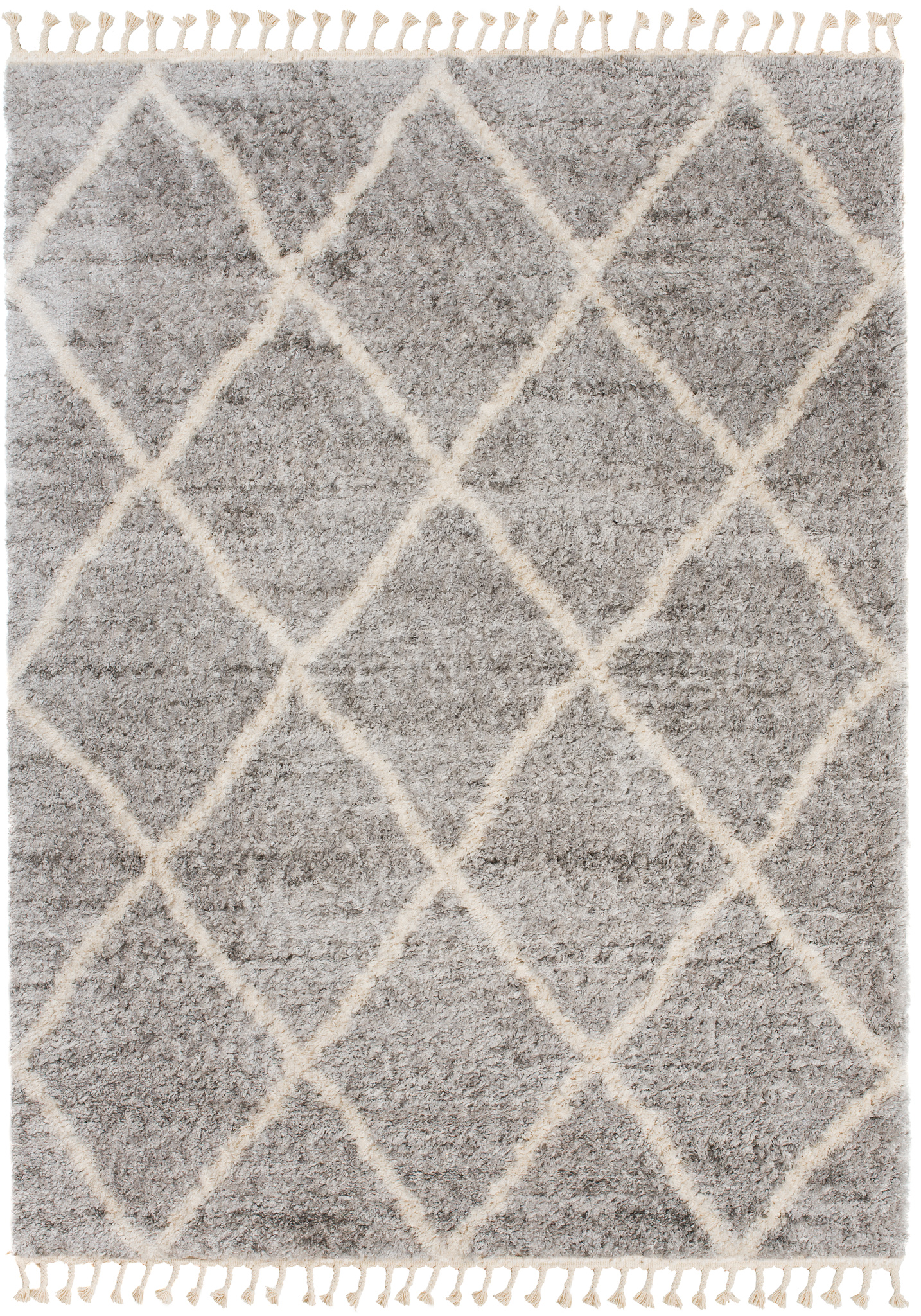 Area Rug Versay Fringes Shaggy Diamond Lines Grey