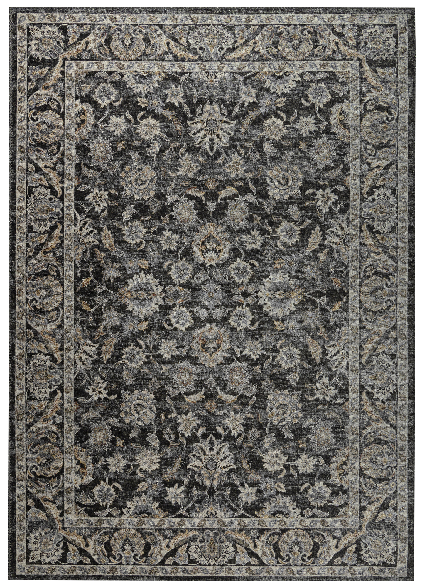 Area Rug Ritz Black Grey Floral Ornaments