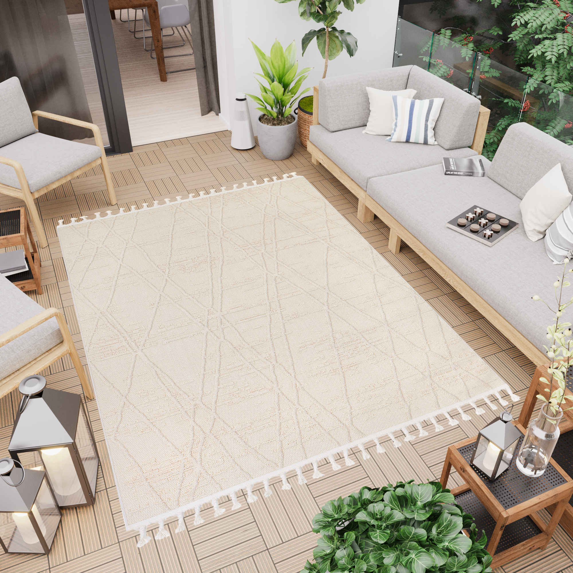 Area Rug Rio Loop Outdoor Cream Diamonds