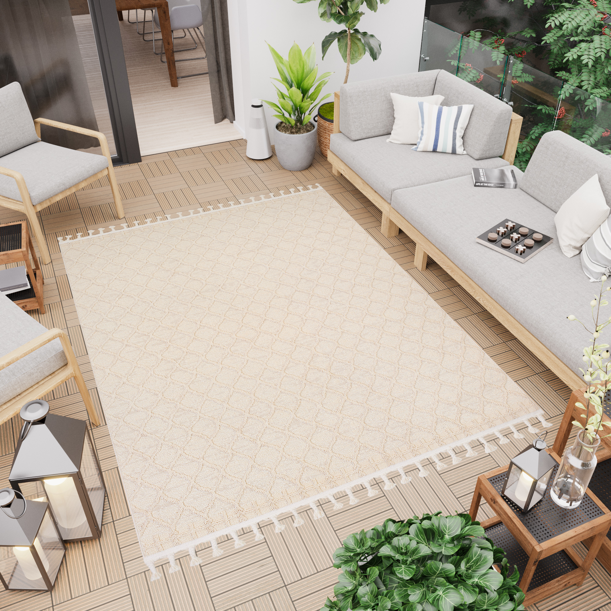 Area Rug Rio Loop Outdoor Cream Trellis