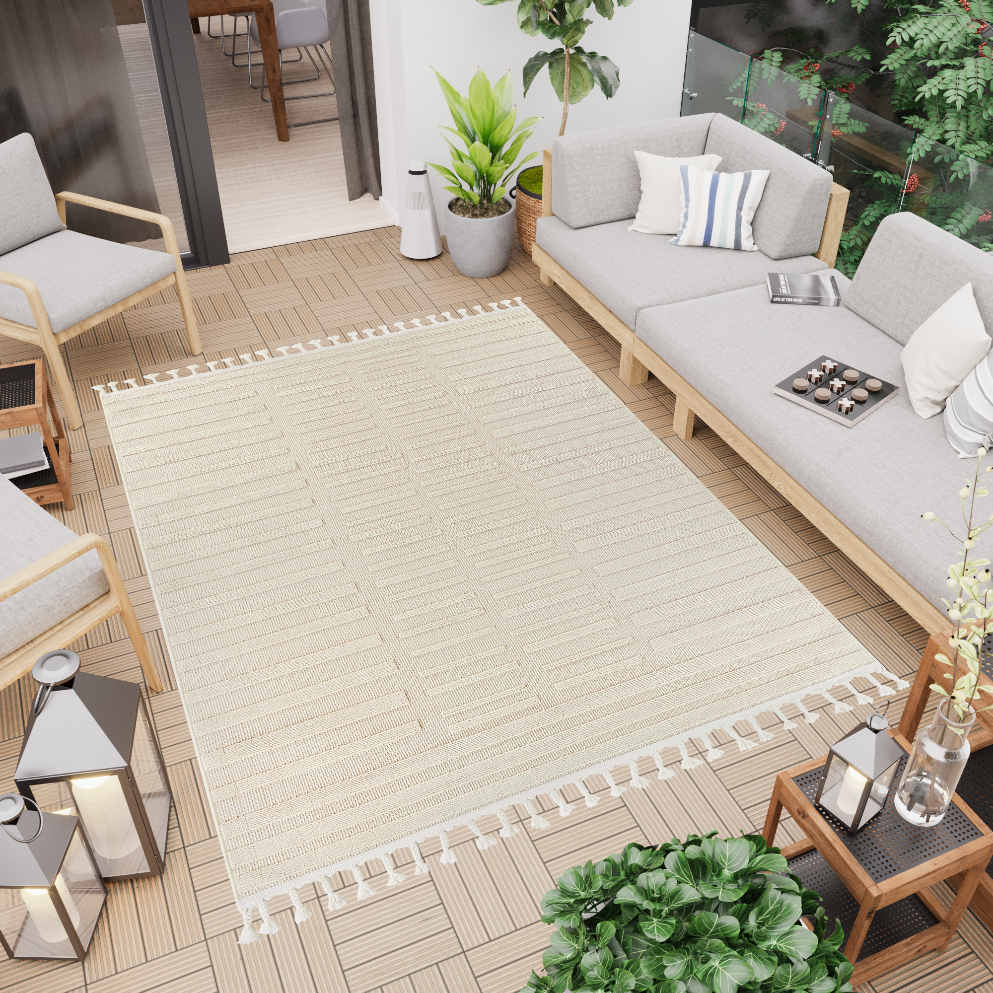 Area Rug Rio Loop Outdoor Cream Stripes