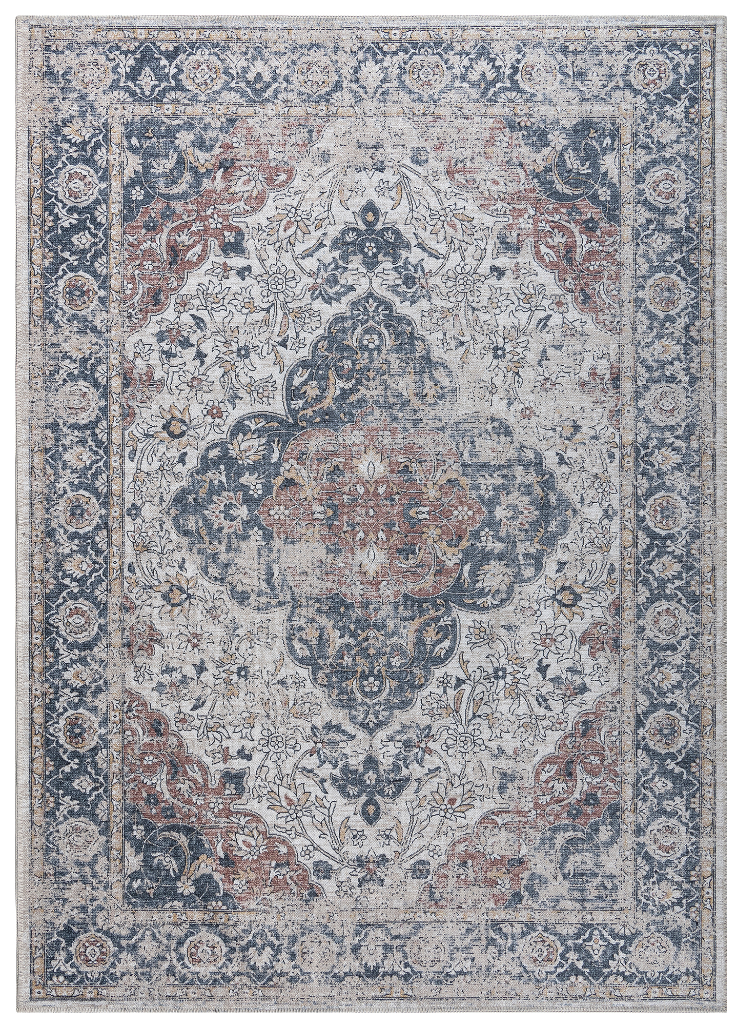 Area Rug Ritz Blue Cream Vintage Rosette