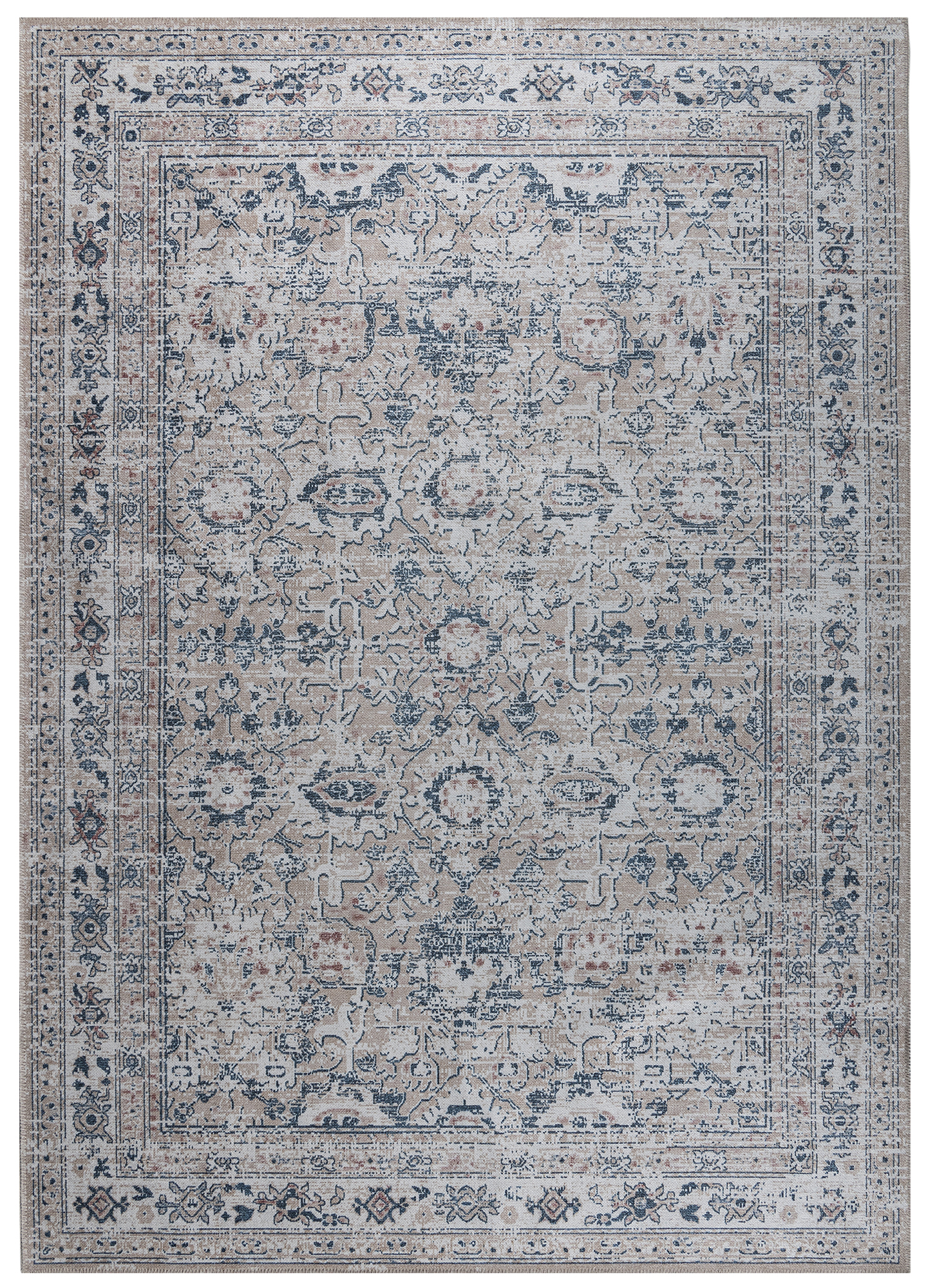 Area Rug Ritz Beige Navy Ornaments