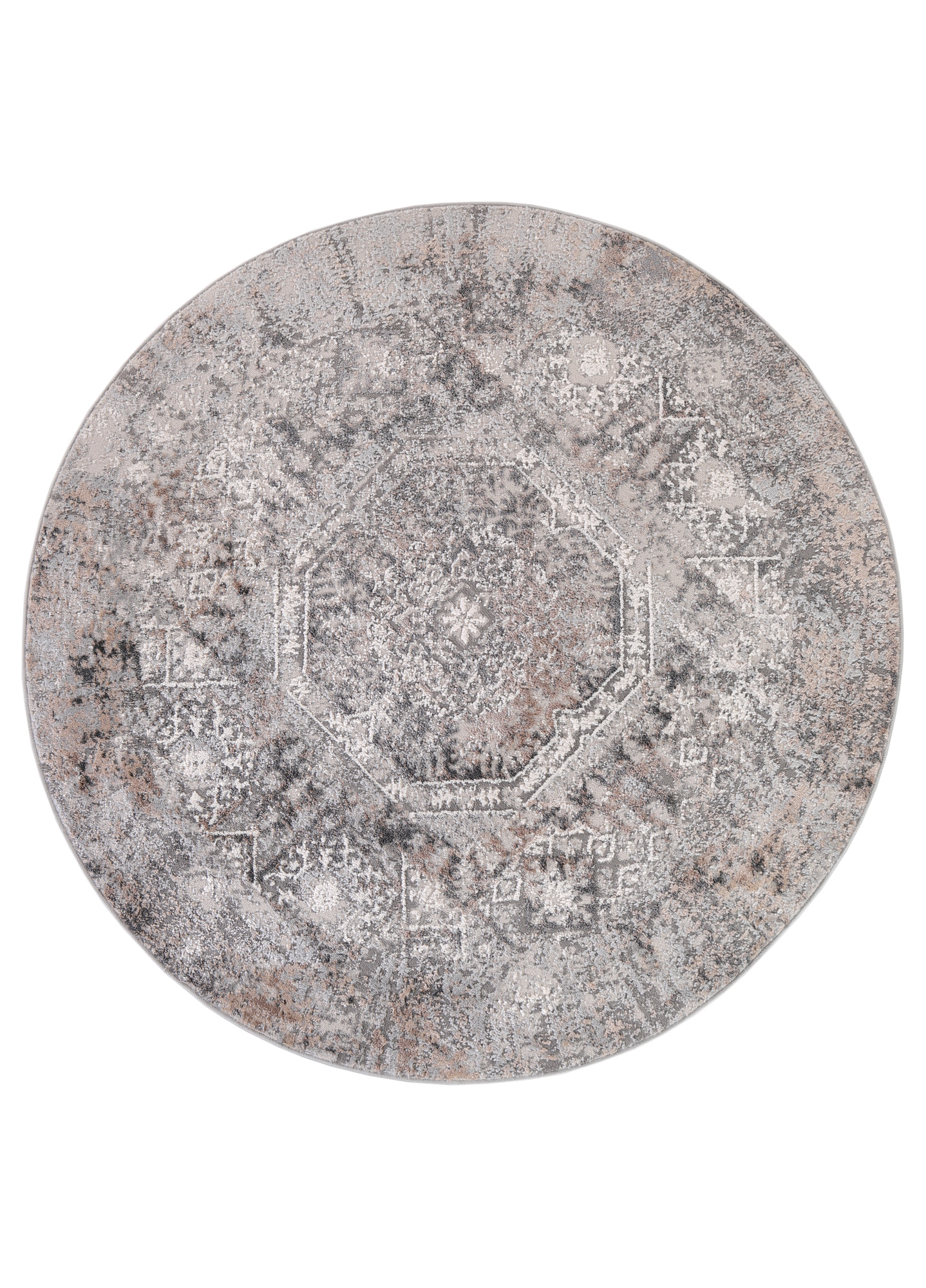 Area Rug Valley Round Grey Beige Vintage Ornaments