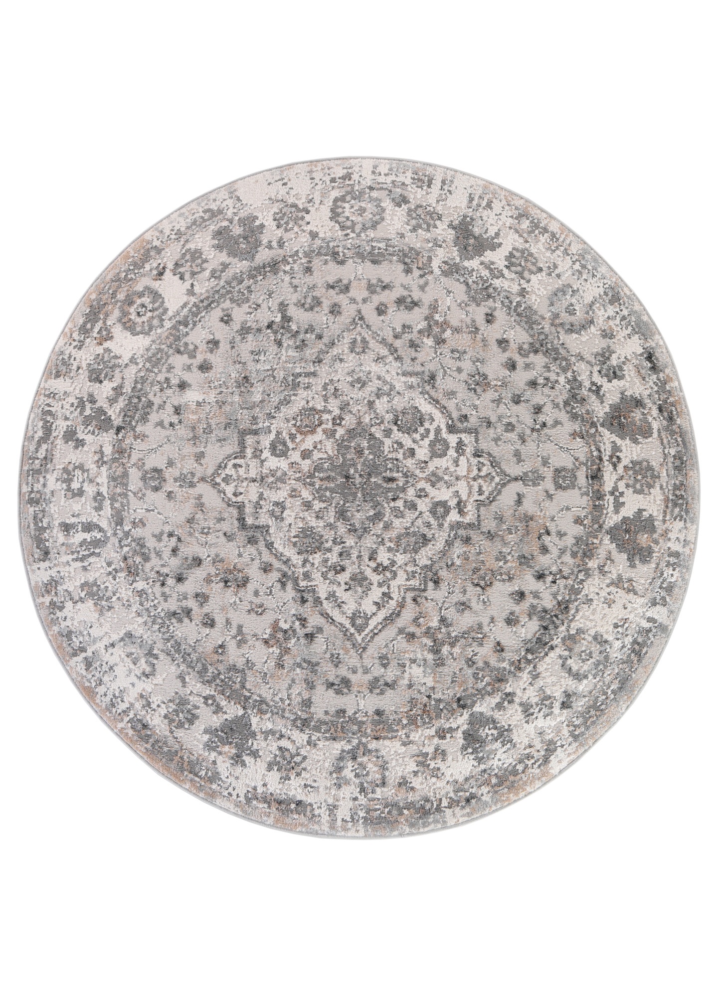 Area Rug Valley Round Dark Grey Vintage Frame