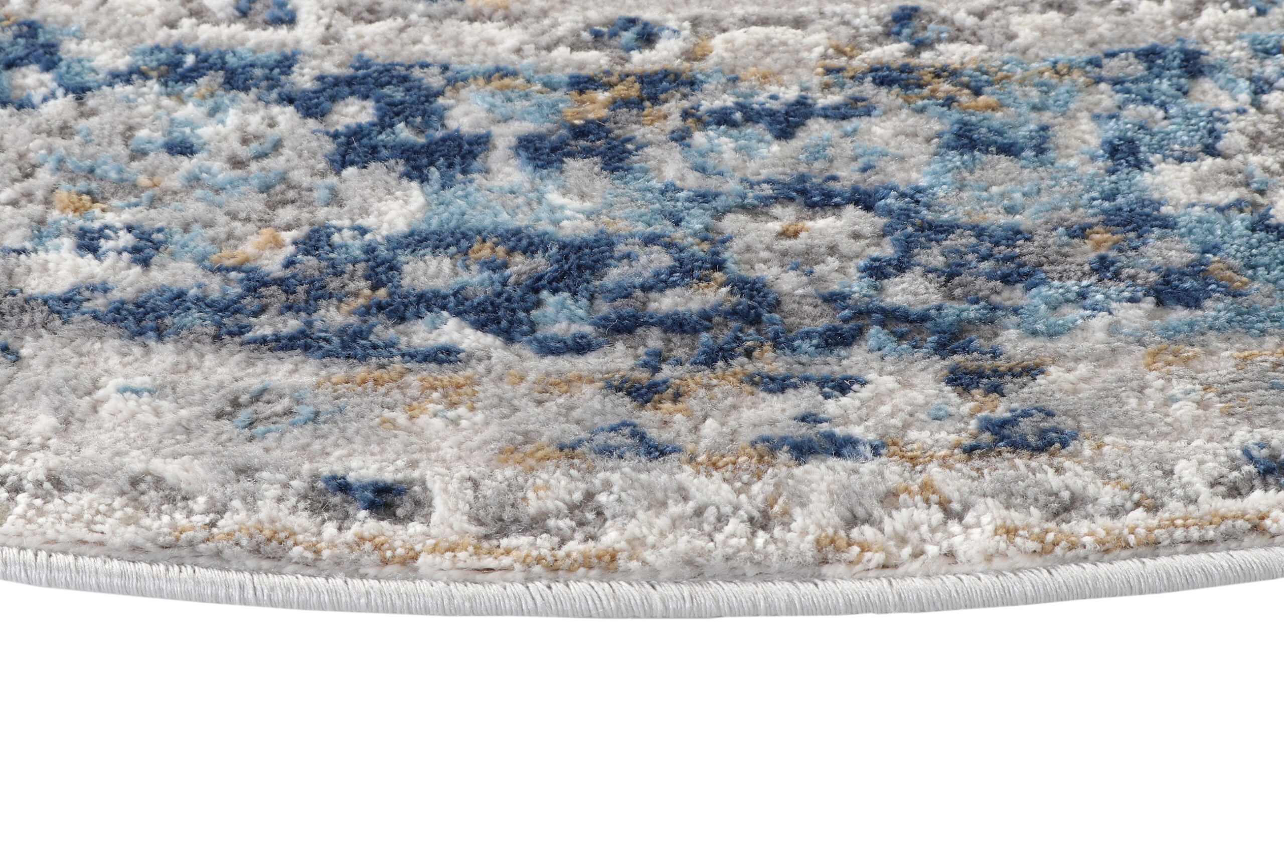 Area Rug Valley Round Grey Blue Ornaments Vintage