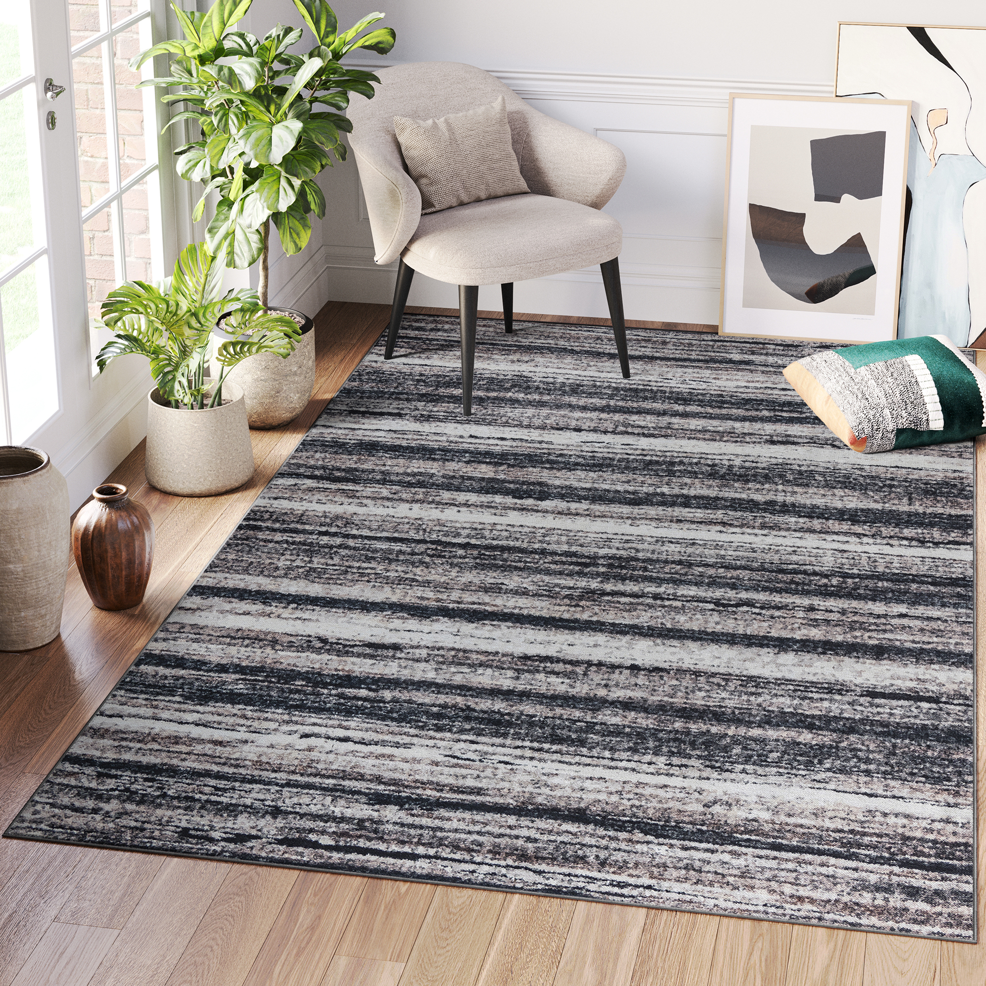 Area Rug Ritz Navy Grey Stripes