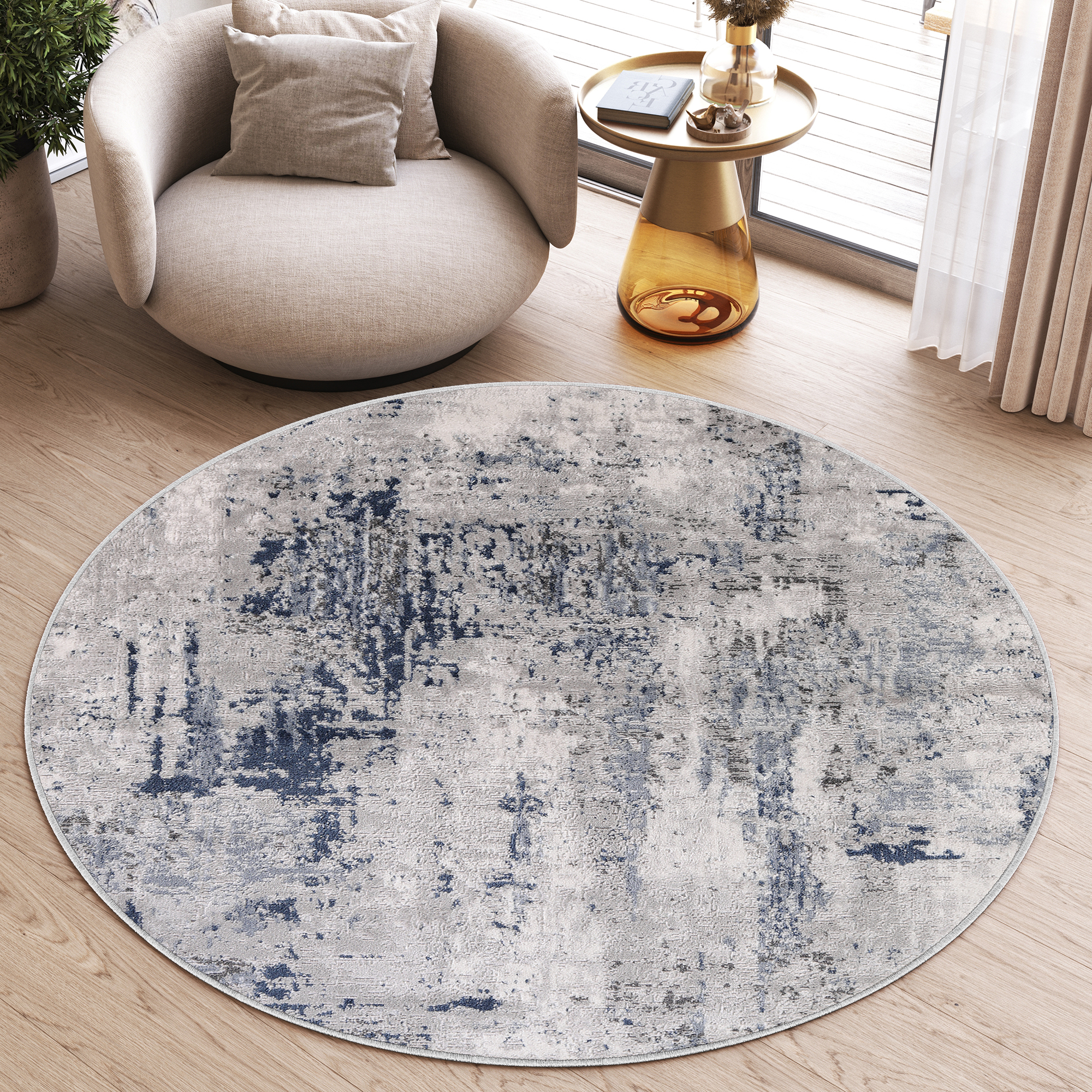 Area Rug Sky Round Grey Blue Abstract Flecked