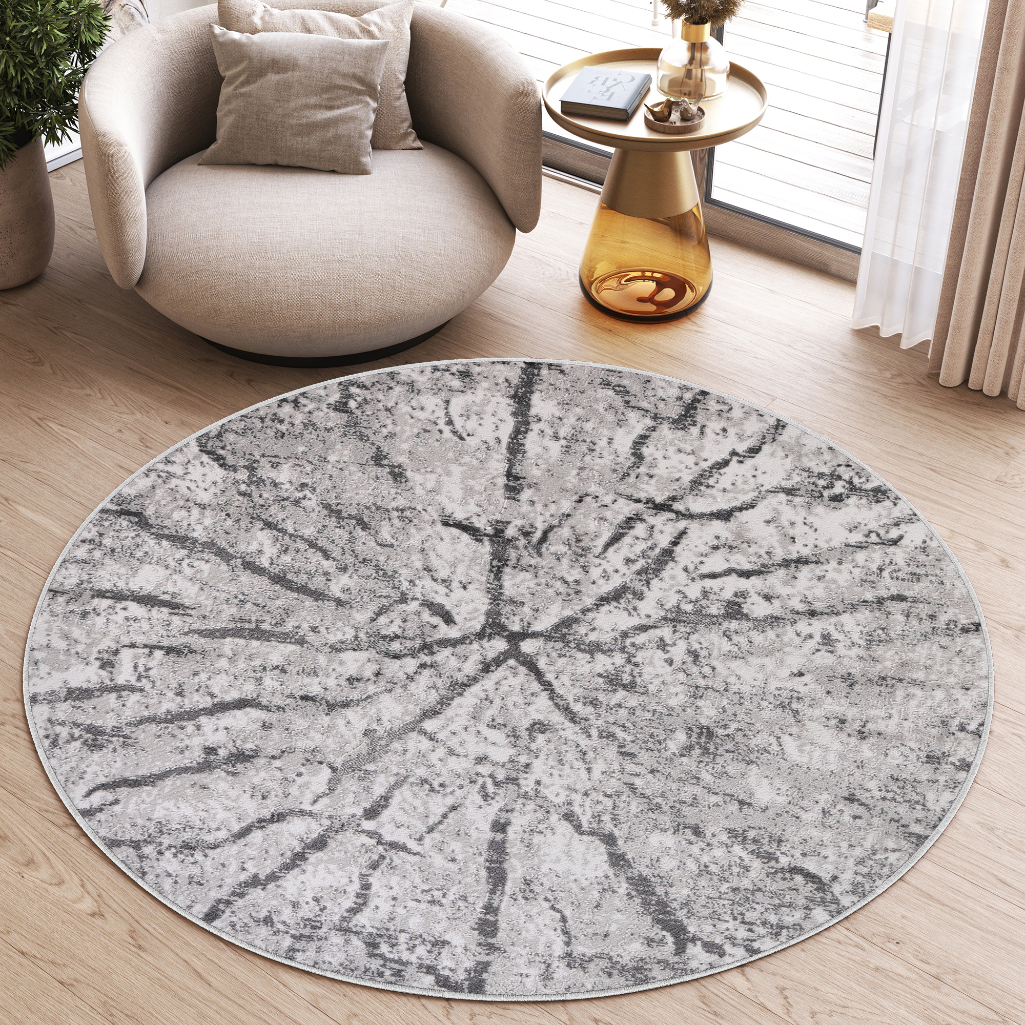 Area Rug Sky Round Light Grey Modern Wood