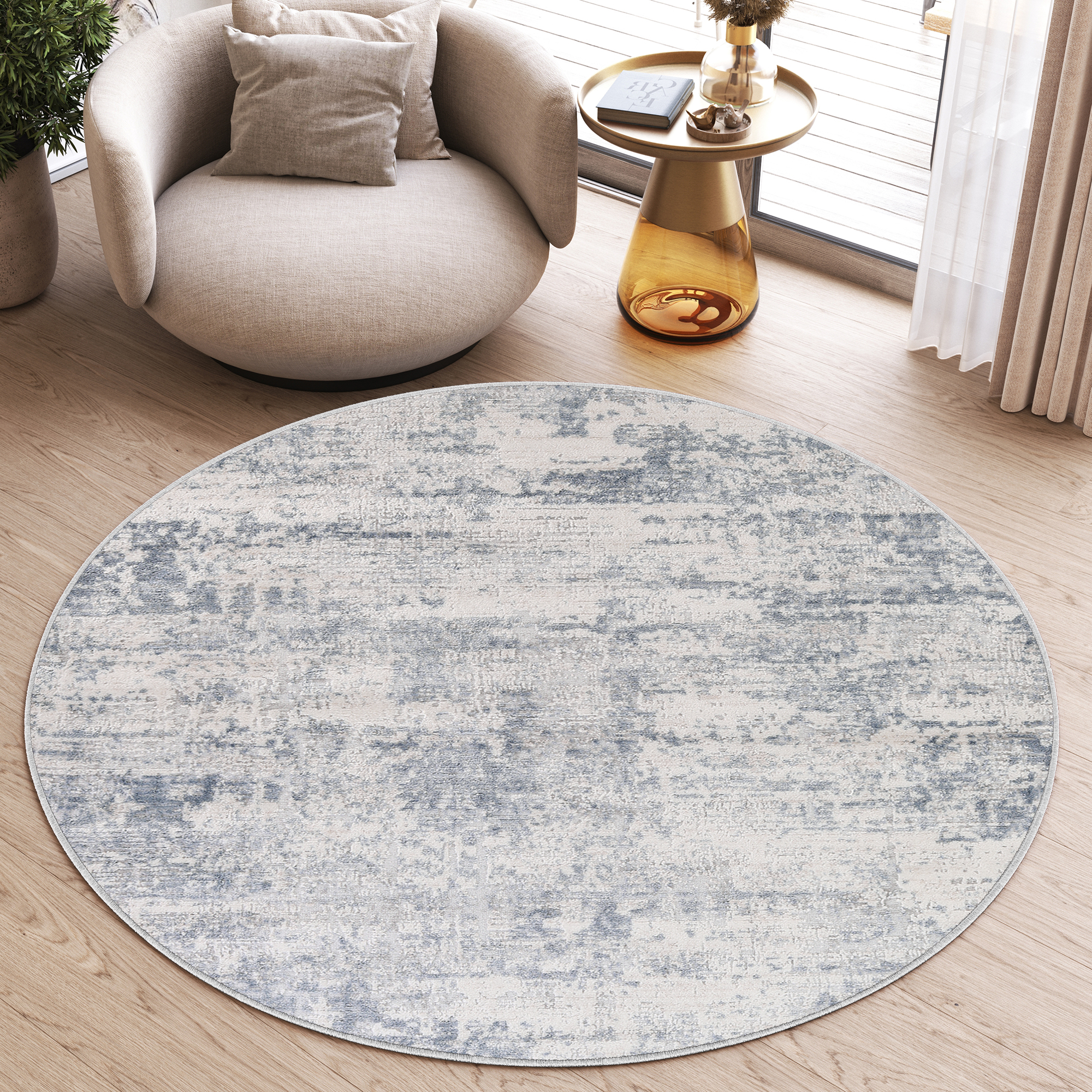 Area Rug Sky Round Blue Cream Abstract