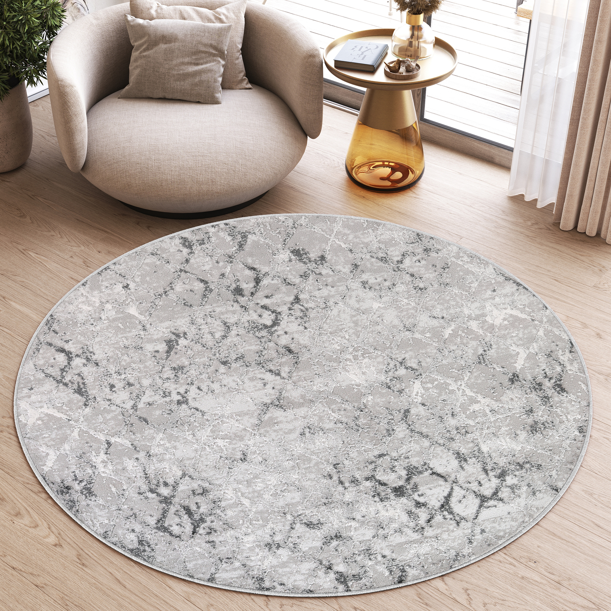 Area Rug Sky Round Grey Geometric Diamonds