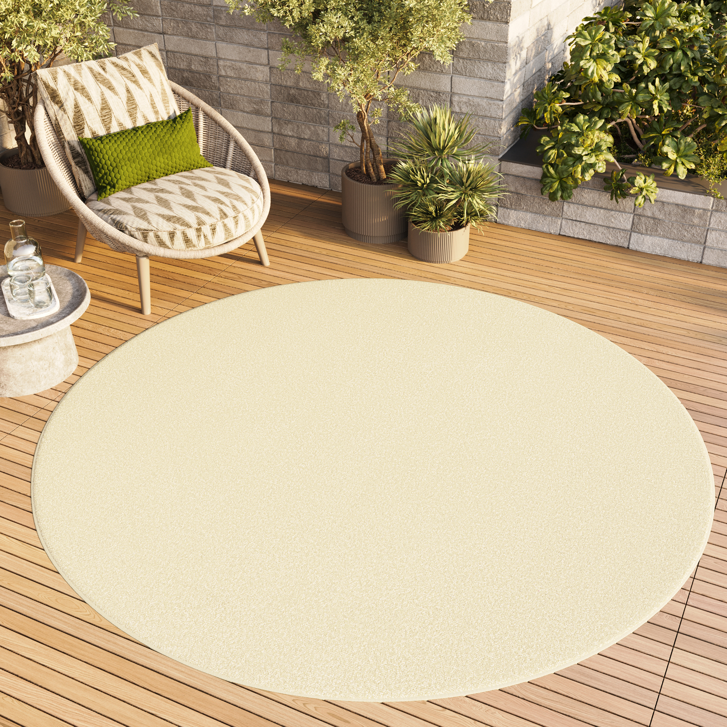 Area Rug Mono Round Indoor Outdoor Cream