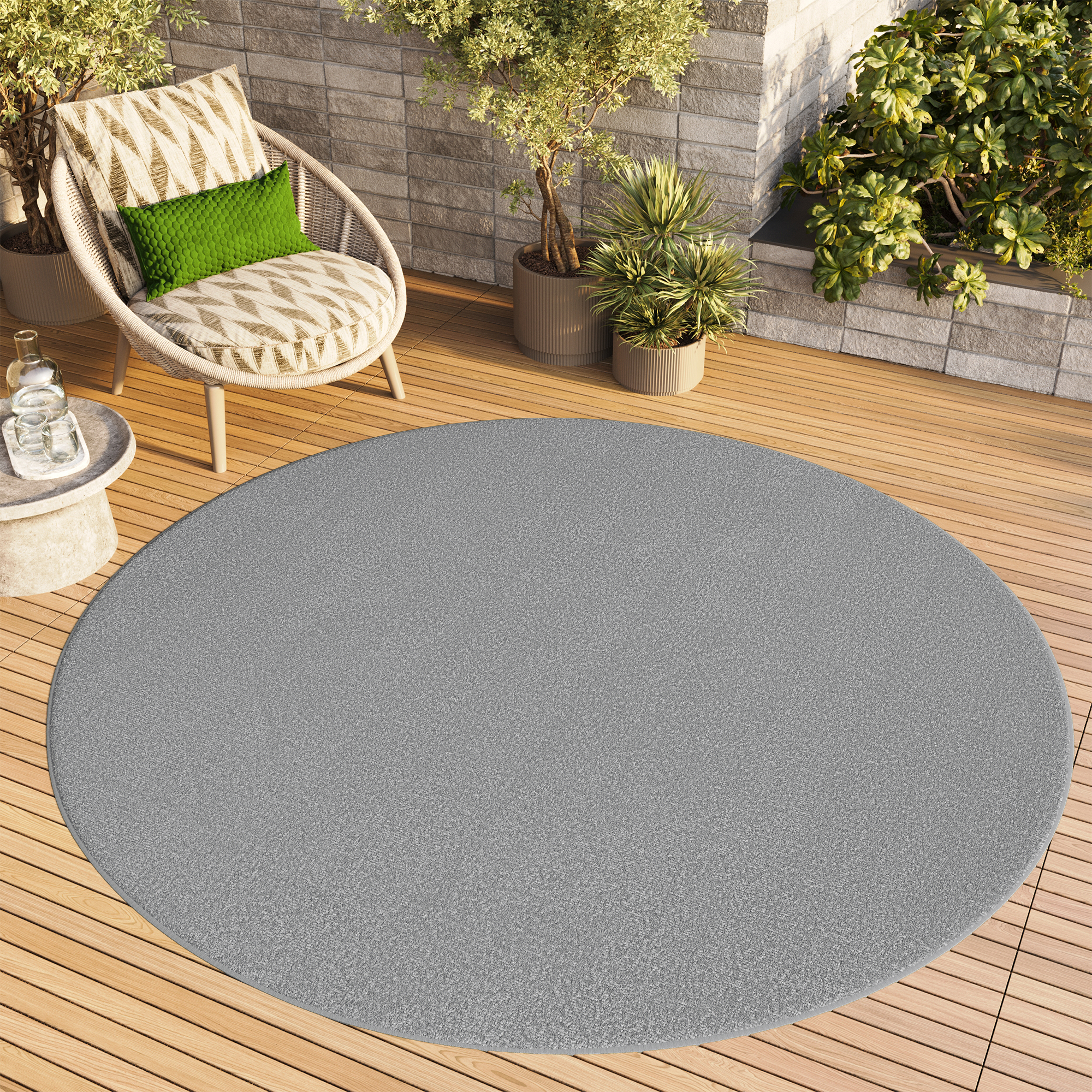 Area Rug Mono Round Indoor Outdoor Light Grey