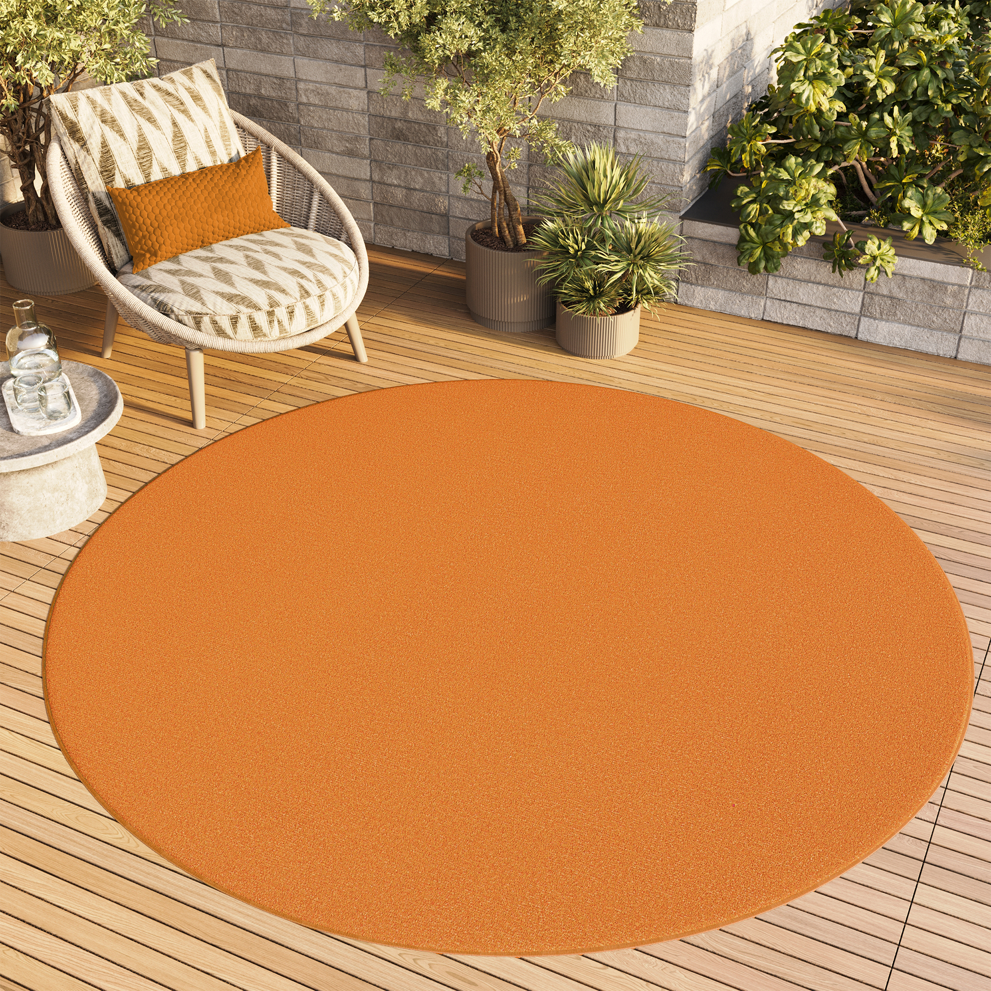 Area Rug Mono Round Indoor Outdoor Orange