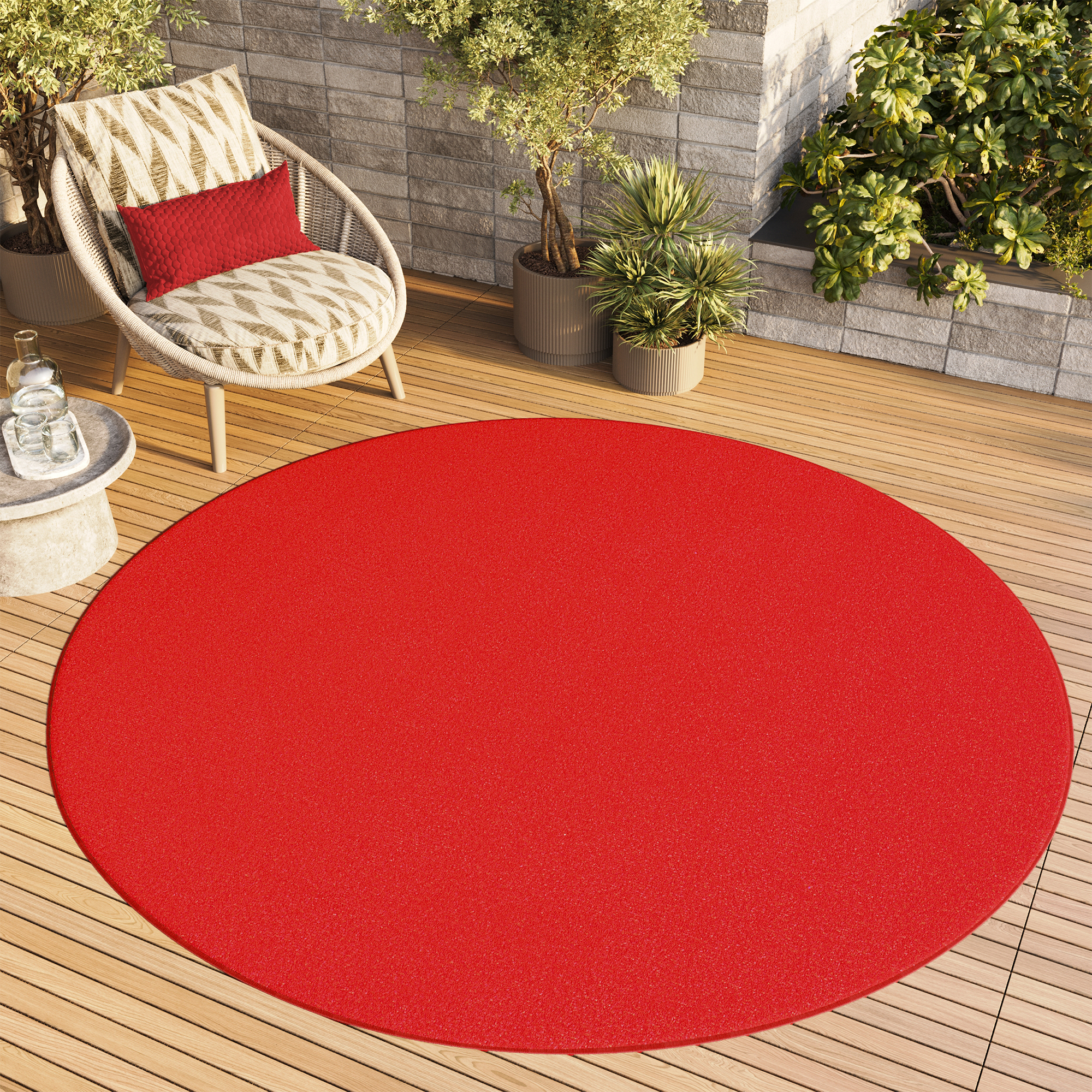 Area Rug Mono Round Indoor Outdoor Red