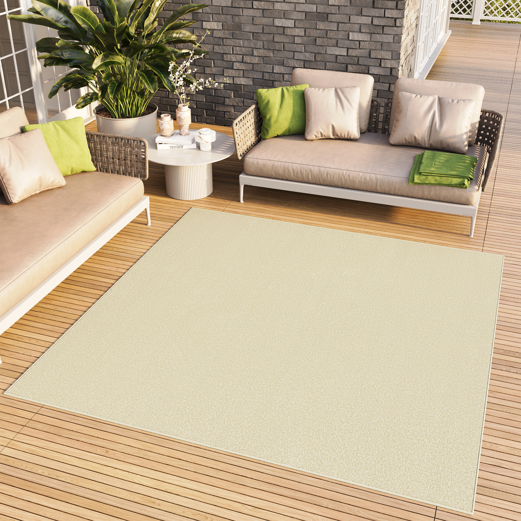 Area Rug Mono Square Indoor Outdoor Cream