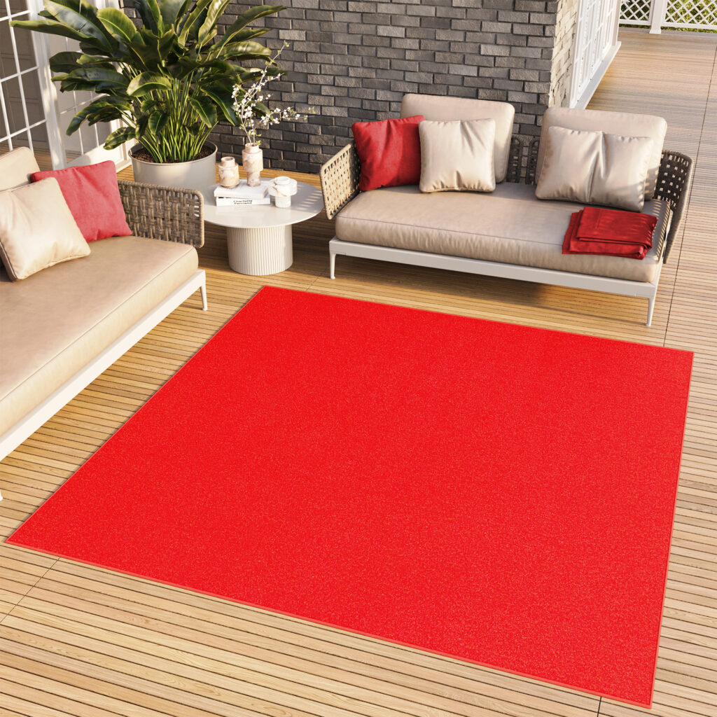 Area Rug Mono Square Indoor Outdoor Red