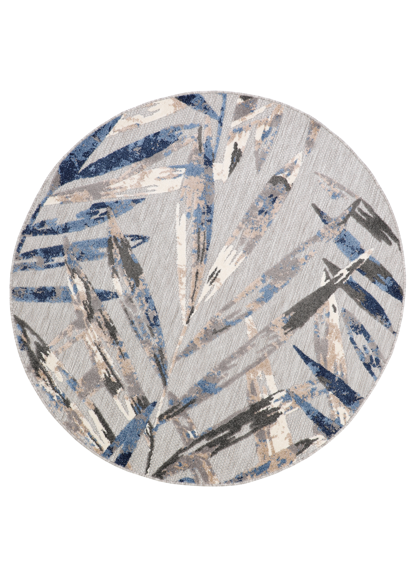Outdoor Area Rug Patio Round Grey Leaves