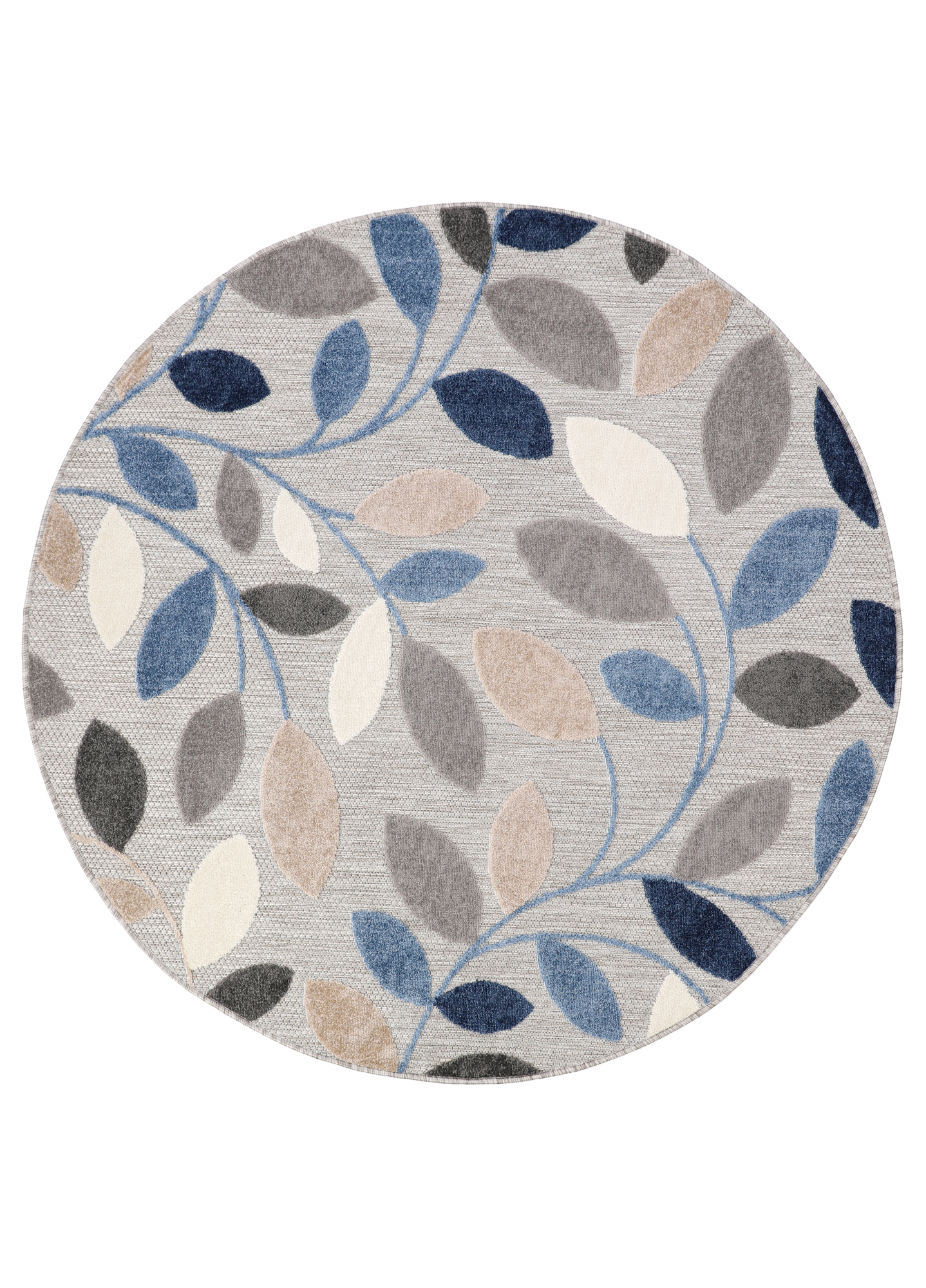 Outdoor Area Rug Patio Round Grey Blue Leaves