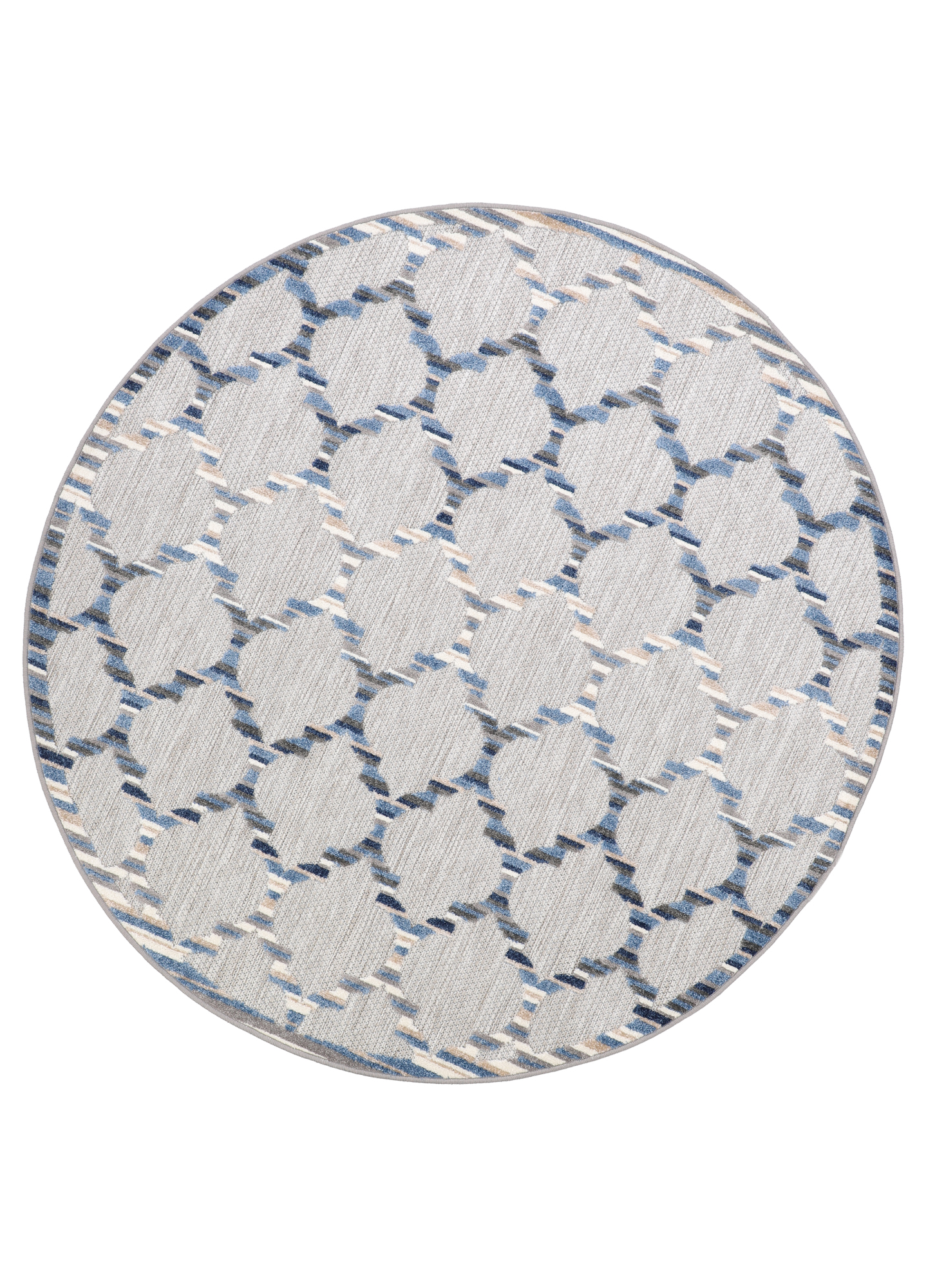 Outdoor Area Rug Patio Round Grey Blue Trellis