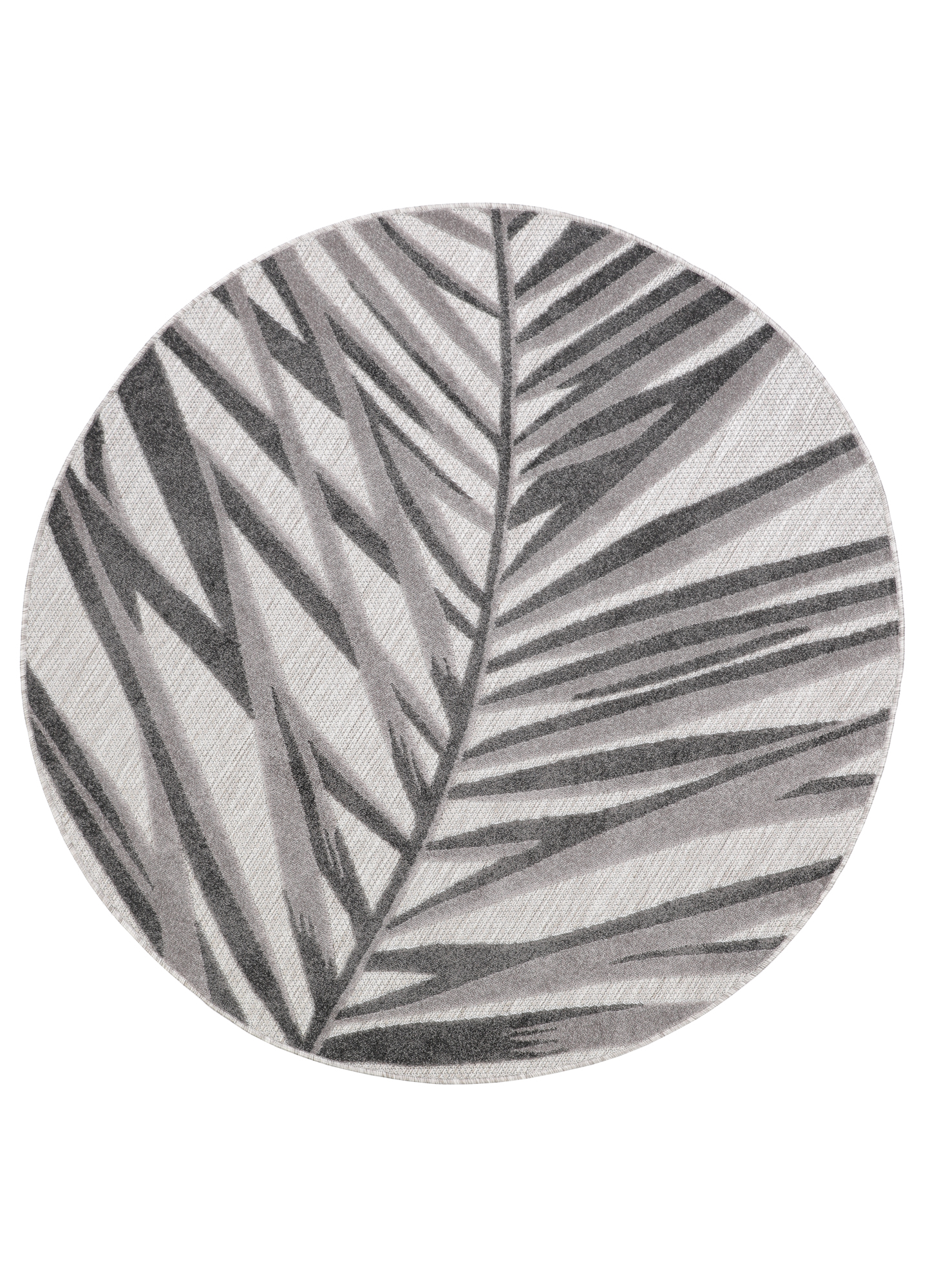 Outdoor Area Rug Patio Round Grey Beige Leaves