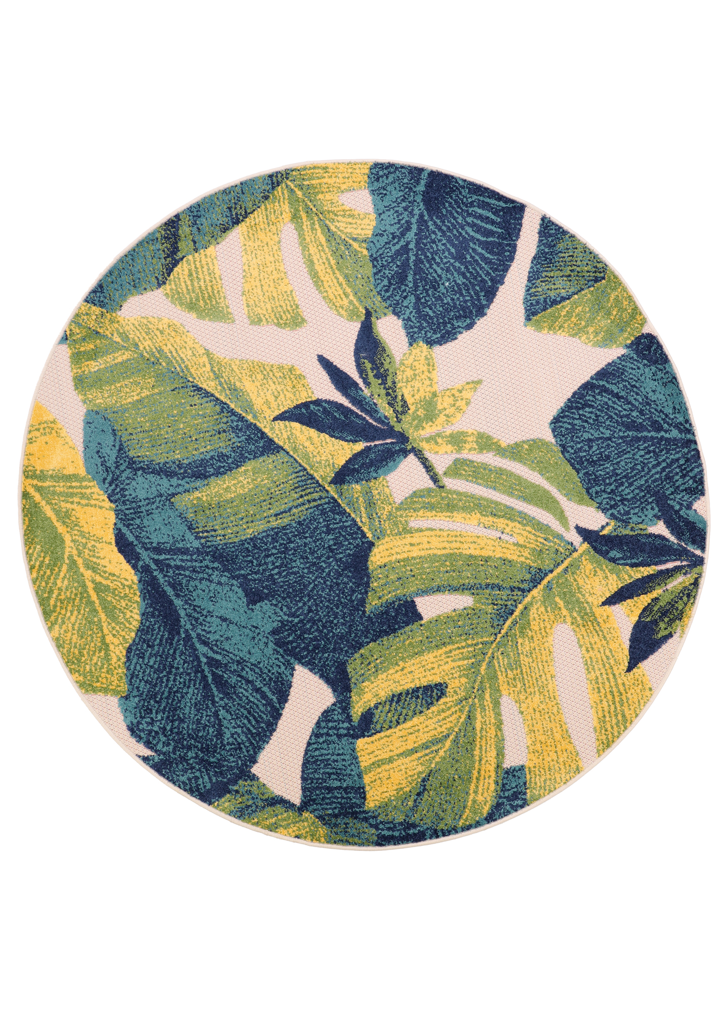 Outdoor Area Rug Patio Round Cream Leaves Palms