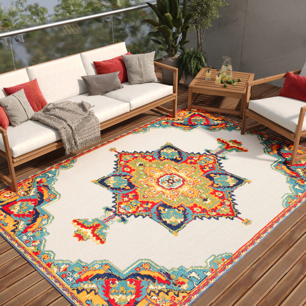 Area Rug Patio Outdoor Multicolour Vintage
