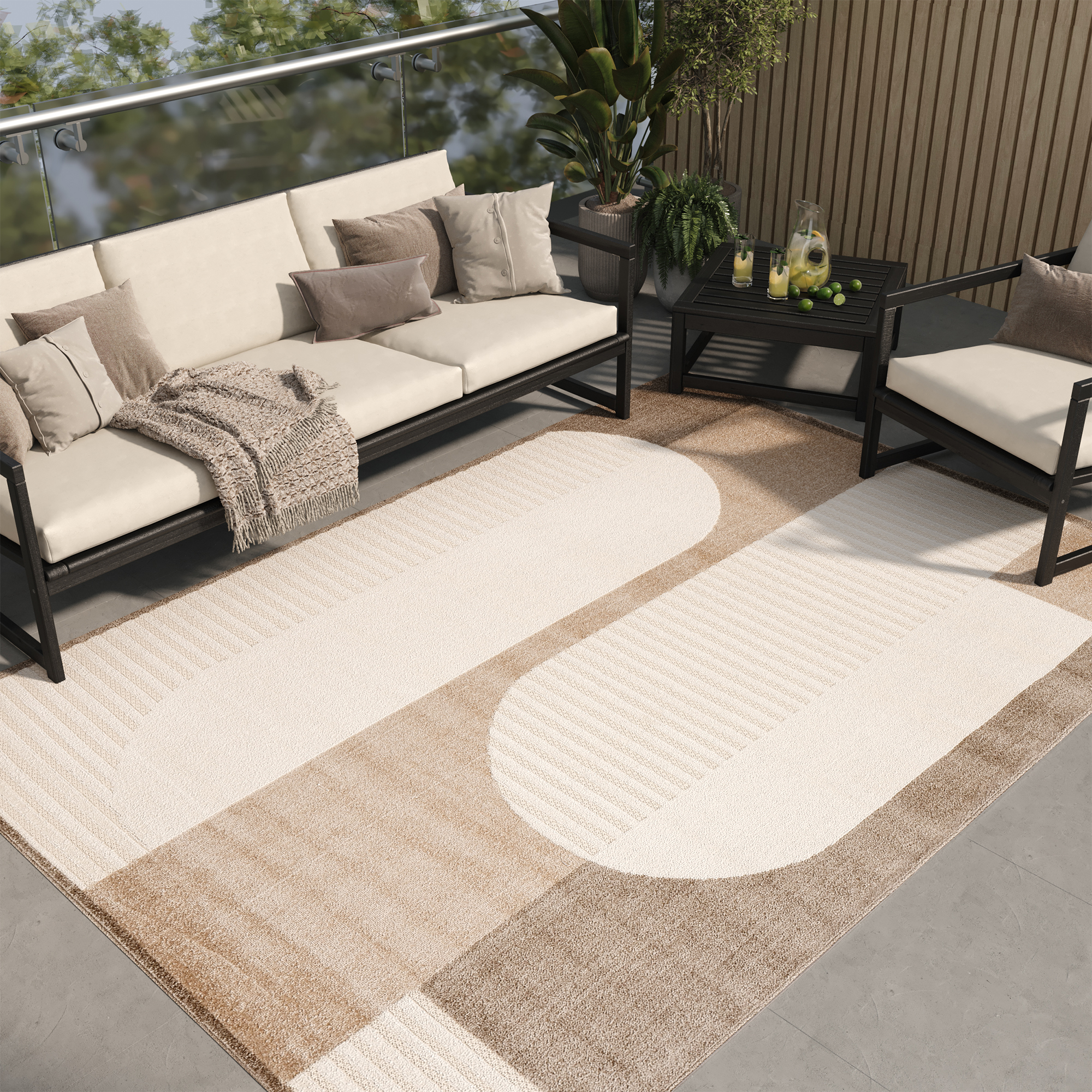 Area Rug Patio Outdoor Cream Brown