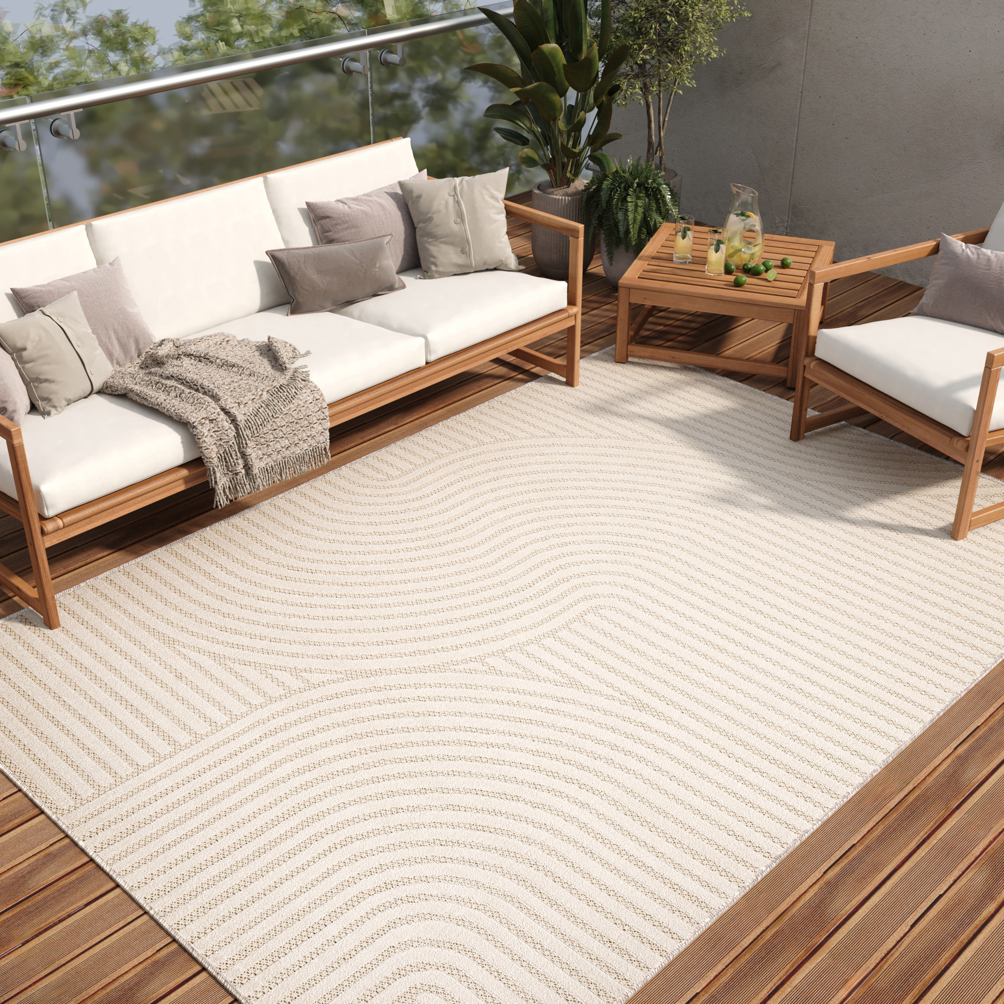 Area Rug Patio Outdoor Cream Lines