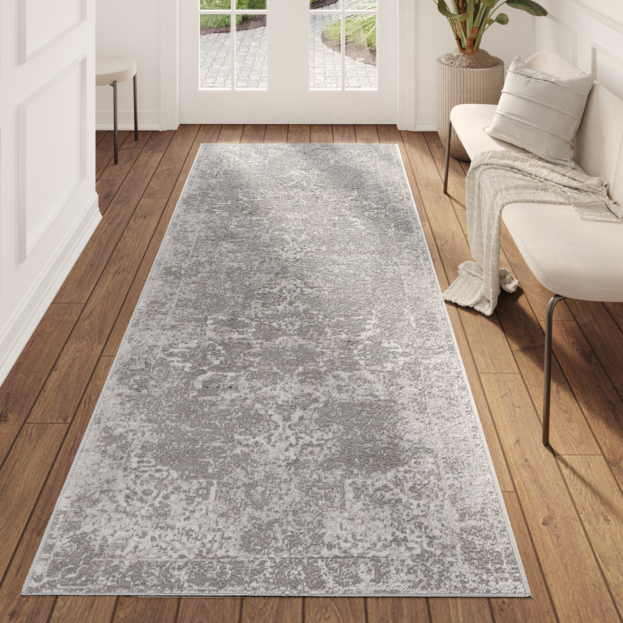 Carpet Runner Valley Dark Grey Floral Frame