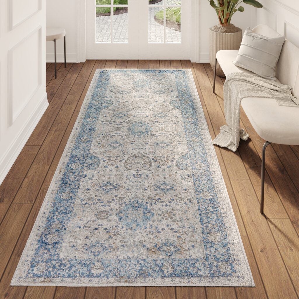 Carpet Runner Valley Grey Blue Ornaments Vintage
