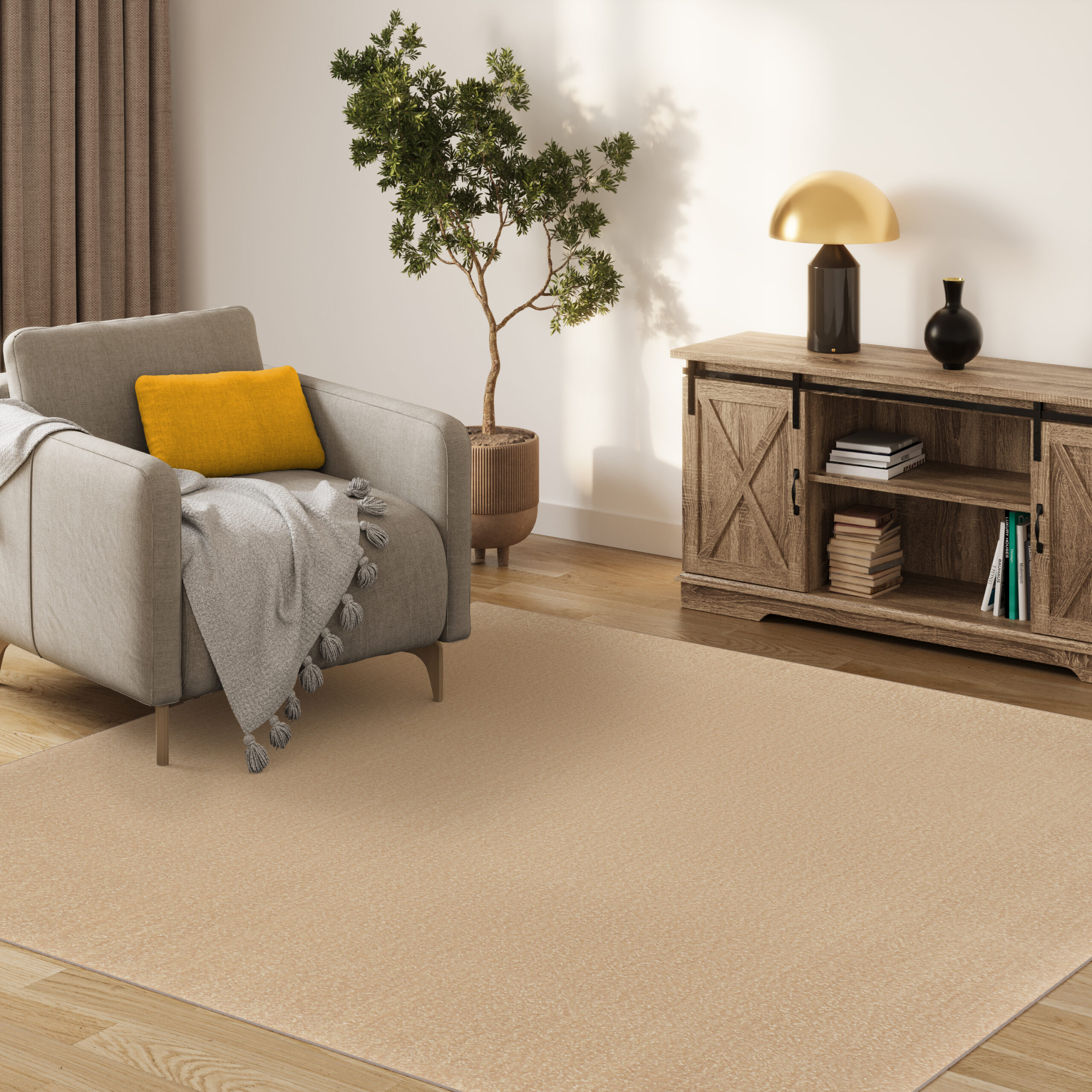 Area Rug Mono Square Indoor Outdoor Beige