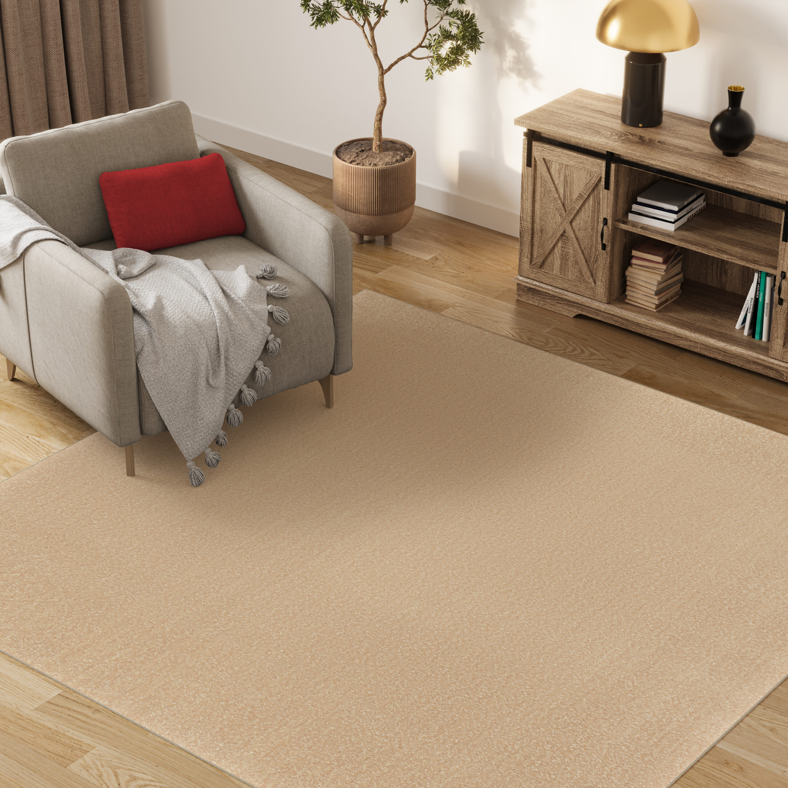 Area Rug Mono Square Indoor Outdoor Beige