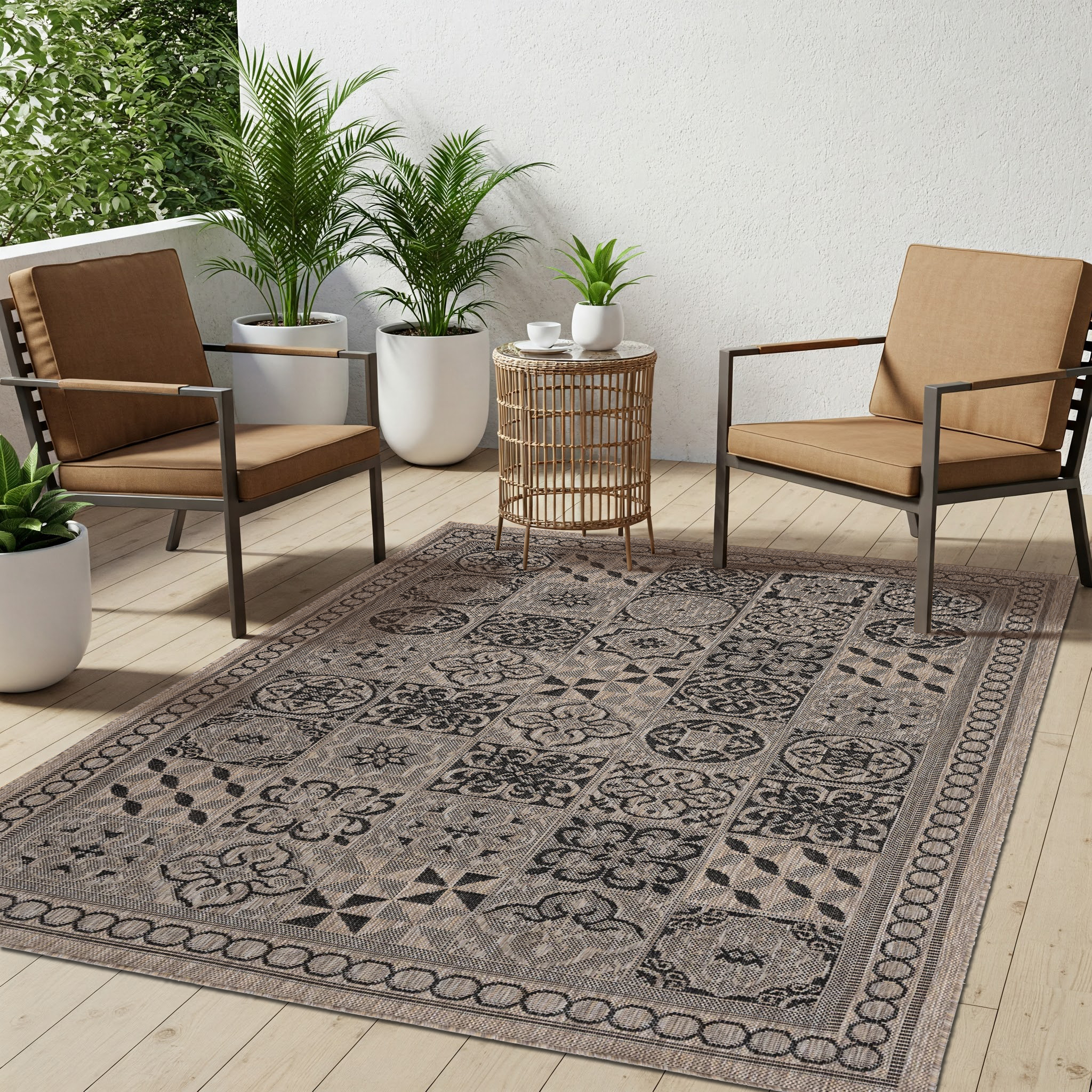 Area Rug Melissa Brown Black Mosaic Indoor Outdoor