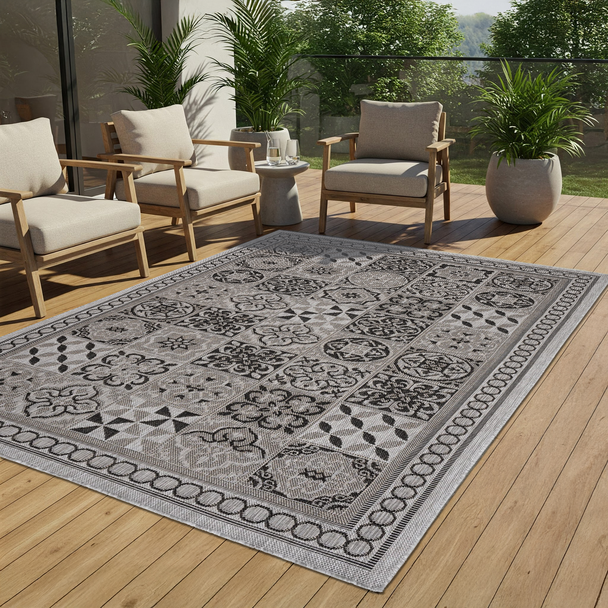 Area Rug Melissa Grey Black Mosaic Indoor Outdoor