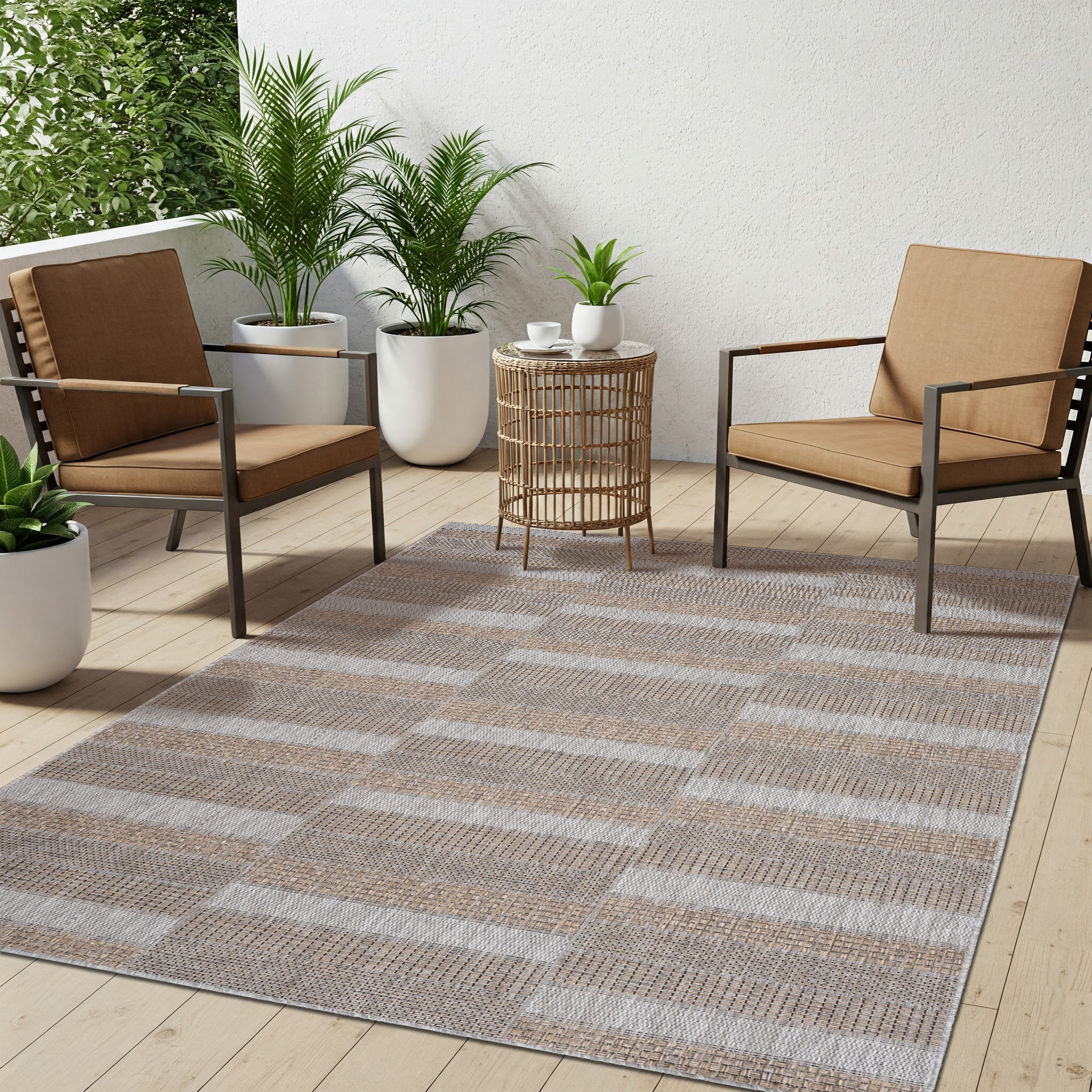 Area Rug Melissa Brown Grey Rectangles Indoor Outdoor