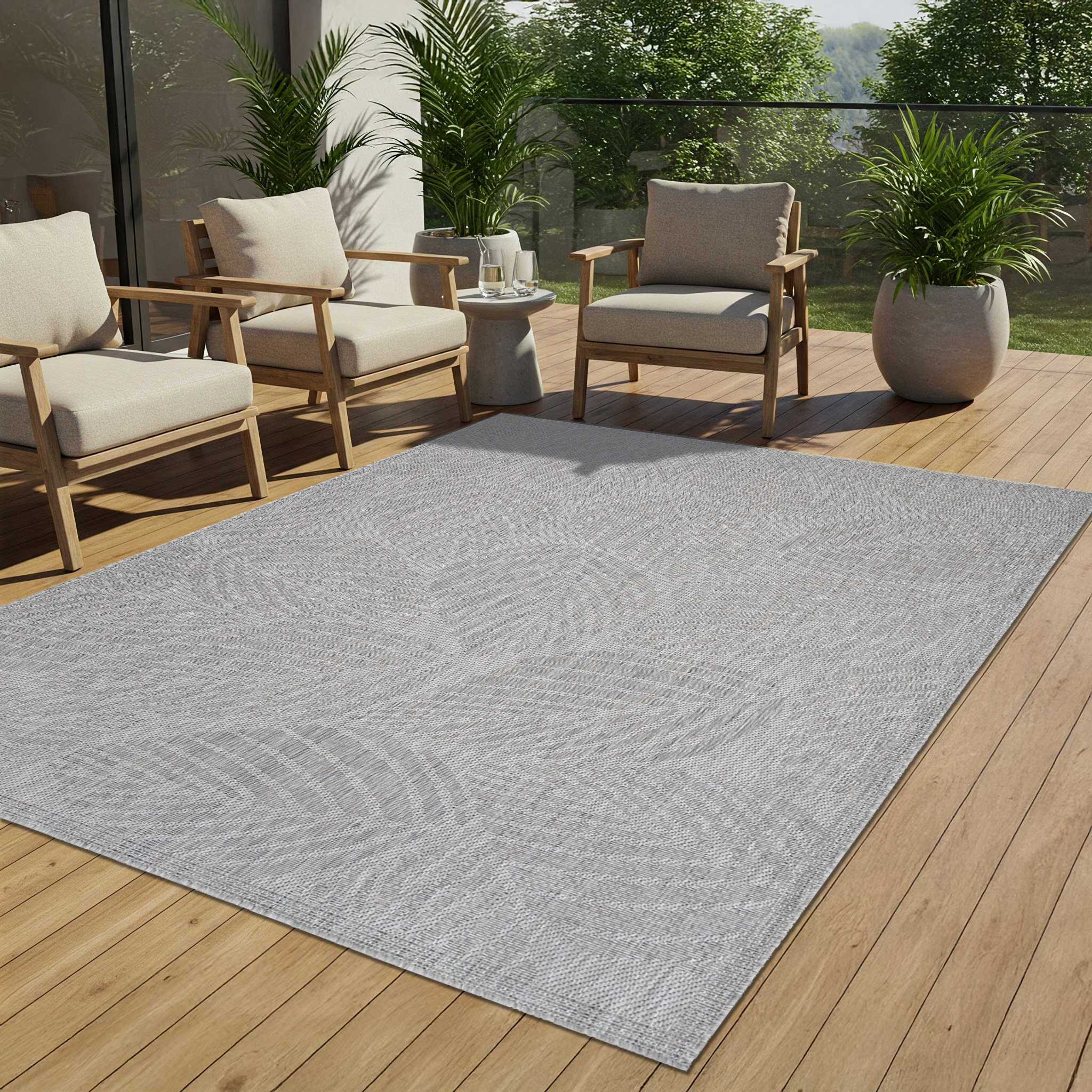 Area Rug Melissa Grey Melange Leaves Indoor Outdoor